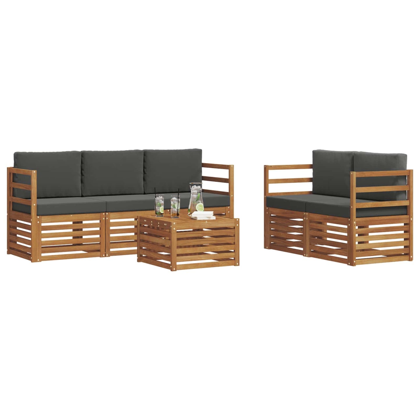 vidaXL Σετ Καναπέ 6 pcs Φυσικό και Ανθρακί Στερεό Ξύλο Ακακίας