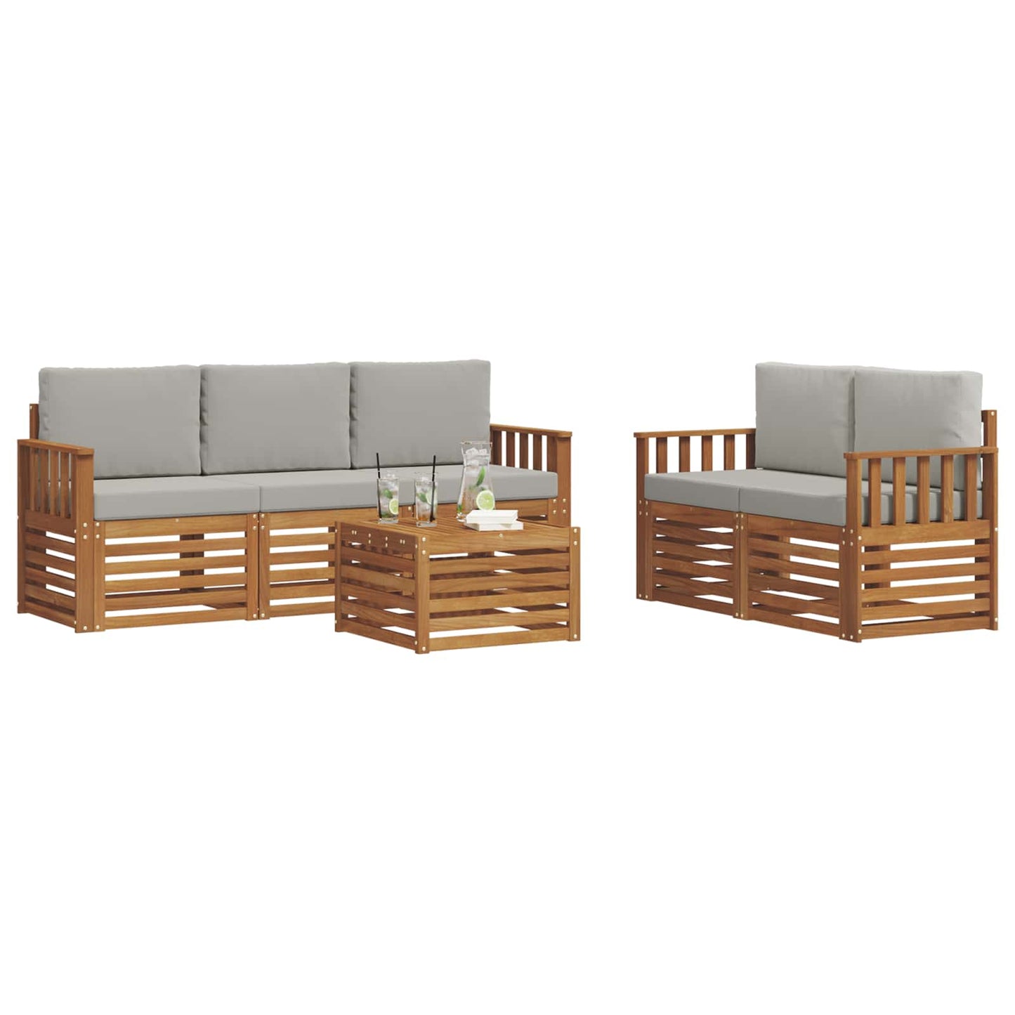 vidaXL Σετ Καναπέ 6 pcs Φυσικό και Ανοιχτό Γκρι Στερεό Ξύλο Ακακίας