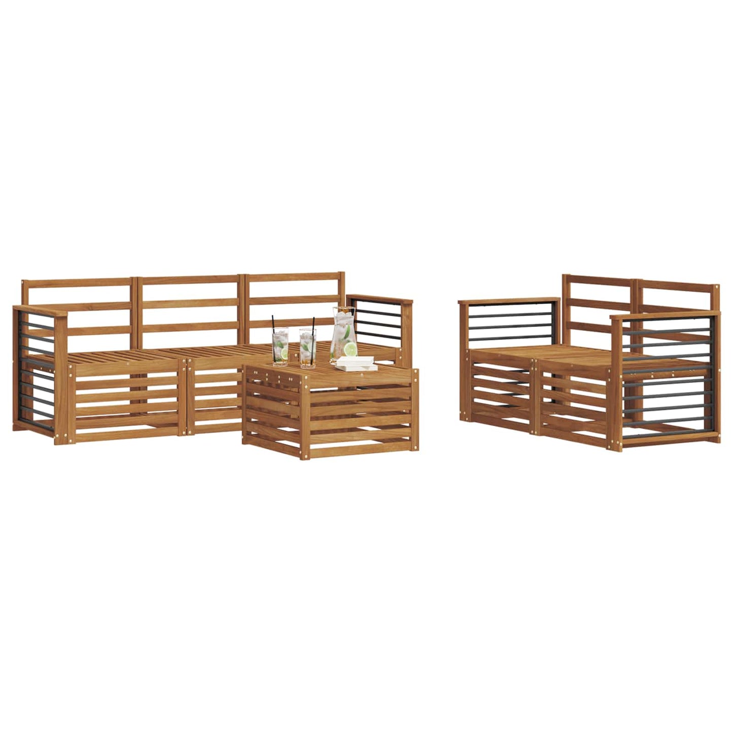 vidaXL Σειρά Καναπέ Εξωτερικού 6 τμχ. Φυσικό Στερεό Ξύλο Ακακίας