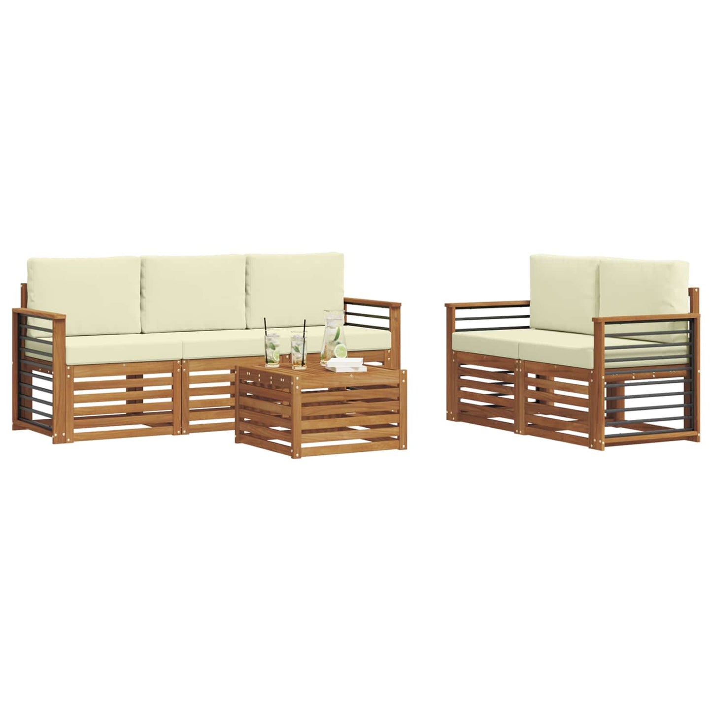 vidaXL Σετ Καναπέ 6 pcs Φυσικό και Κρέμα Στερεό Ξύλο Ακακίας