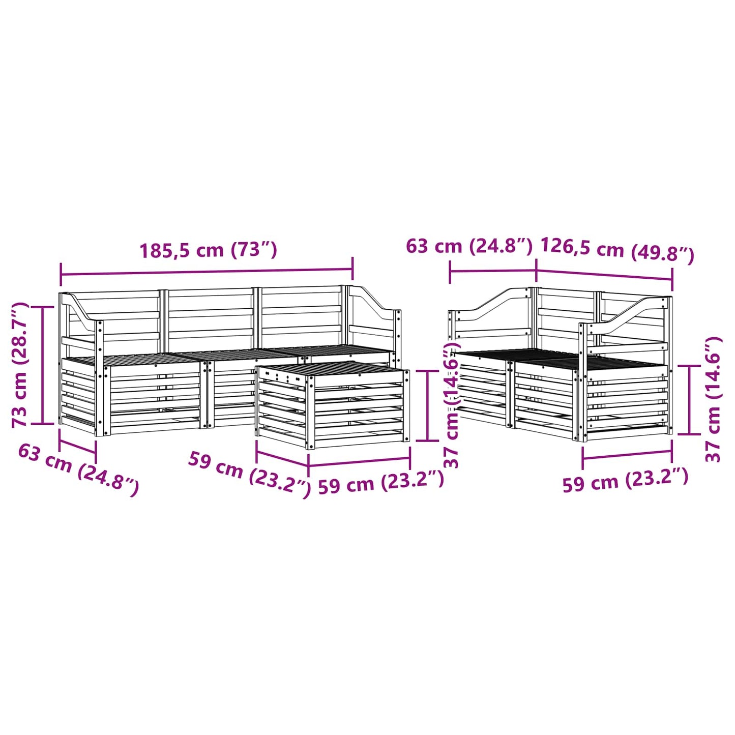 vidaXL Σετ Καναπέ 6 pcs Φυσικό Στερεό Ξύλο Ακακίας