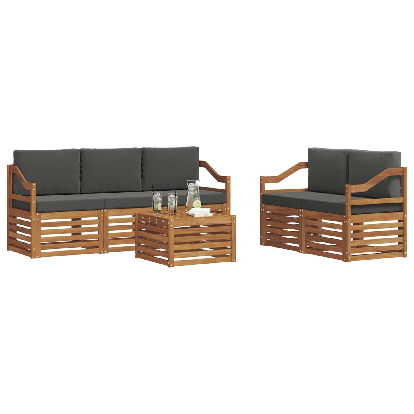 vidaXL Σετ Καναπέ 6 pcs Φυσικό και Ανθρακί Στερεό Ξύλο Ακακίας