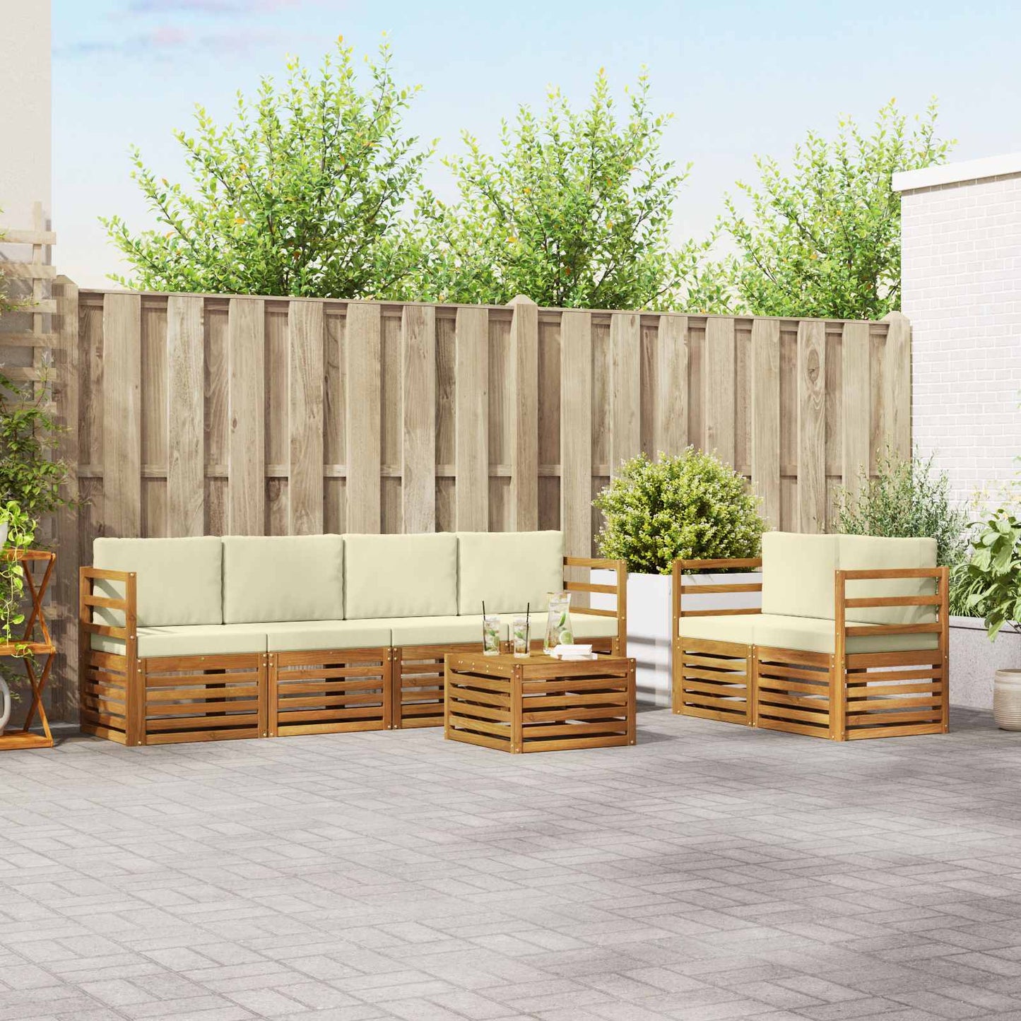 vidaXL Σειρά Καναπέ Εξωτερικού με μαξιλάρι 7 pcs Φυσικό και Κρέμα