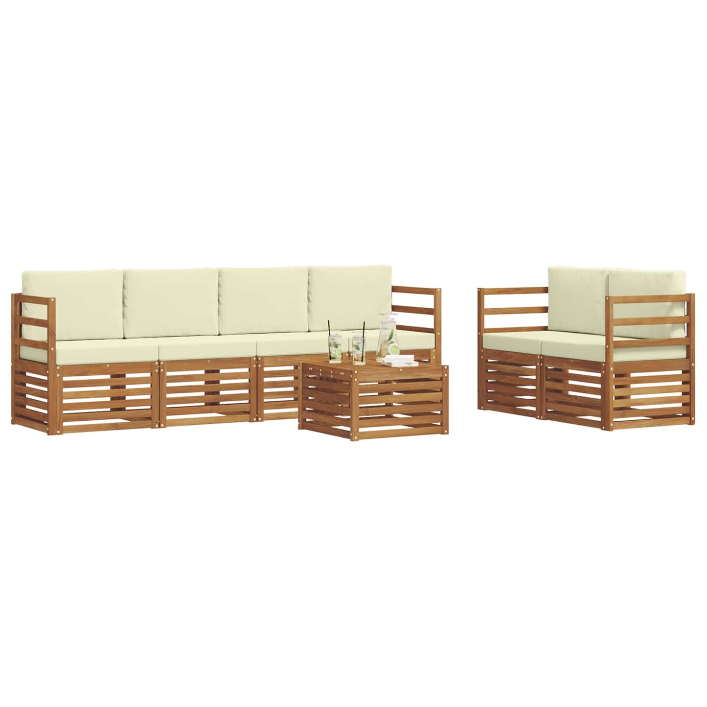 vidaXL Σειρά Καναπέ Εξωτερικού με μαξιλάρι 7 pcs Φυσικό και Κρέμα