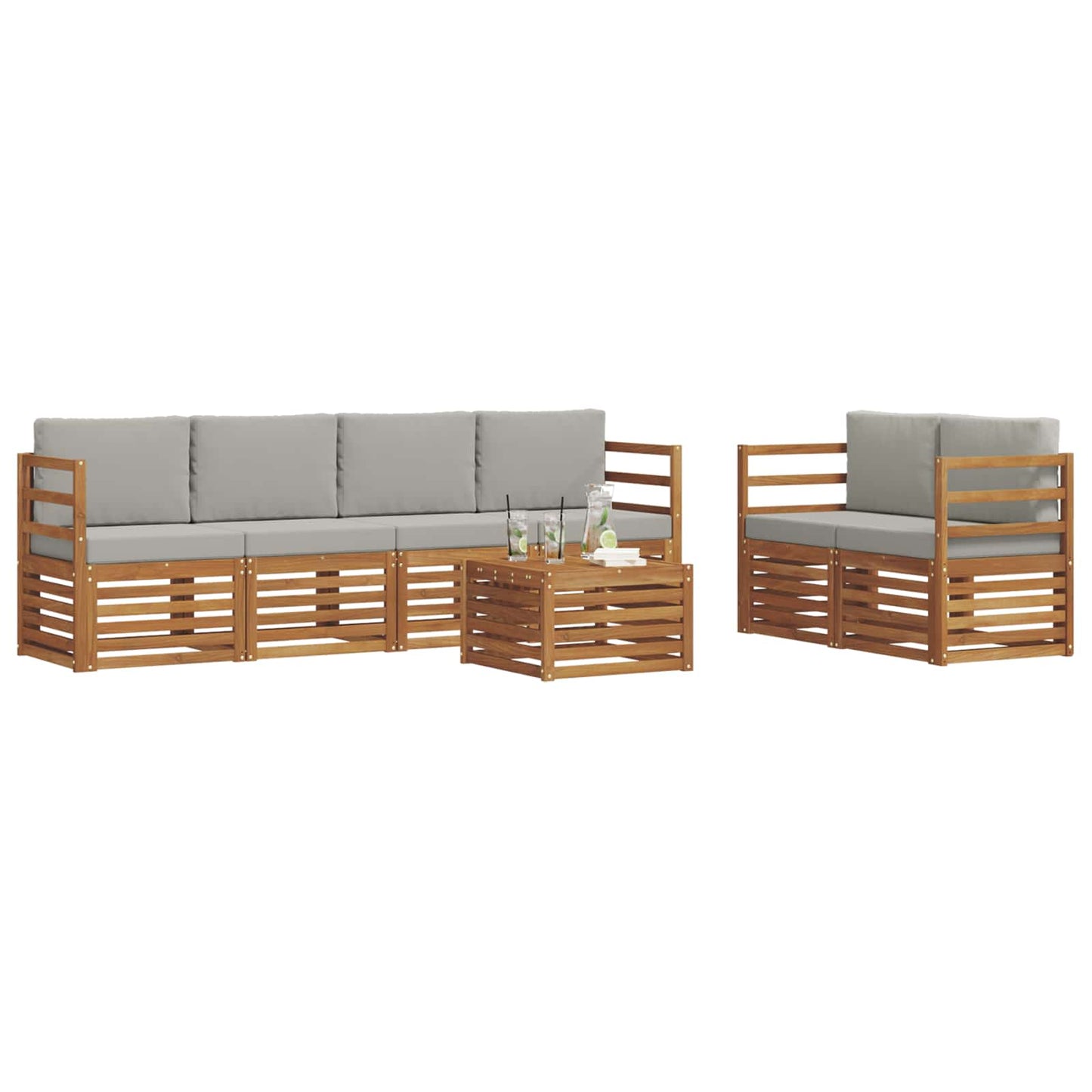 vidaXL Σειρά Καναπέ Εξωτερικού 7 pcs Φυσικό και Ανοιχτό Γκρι