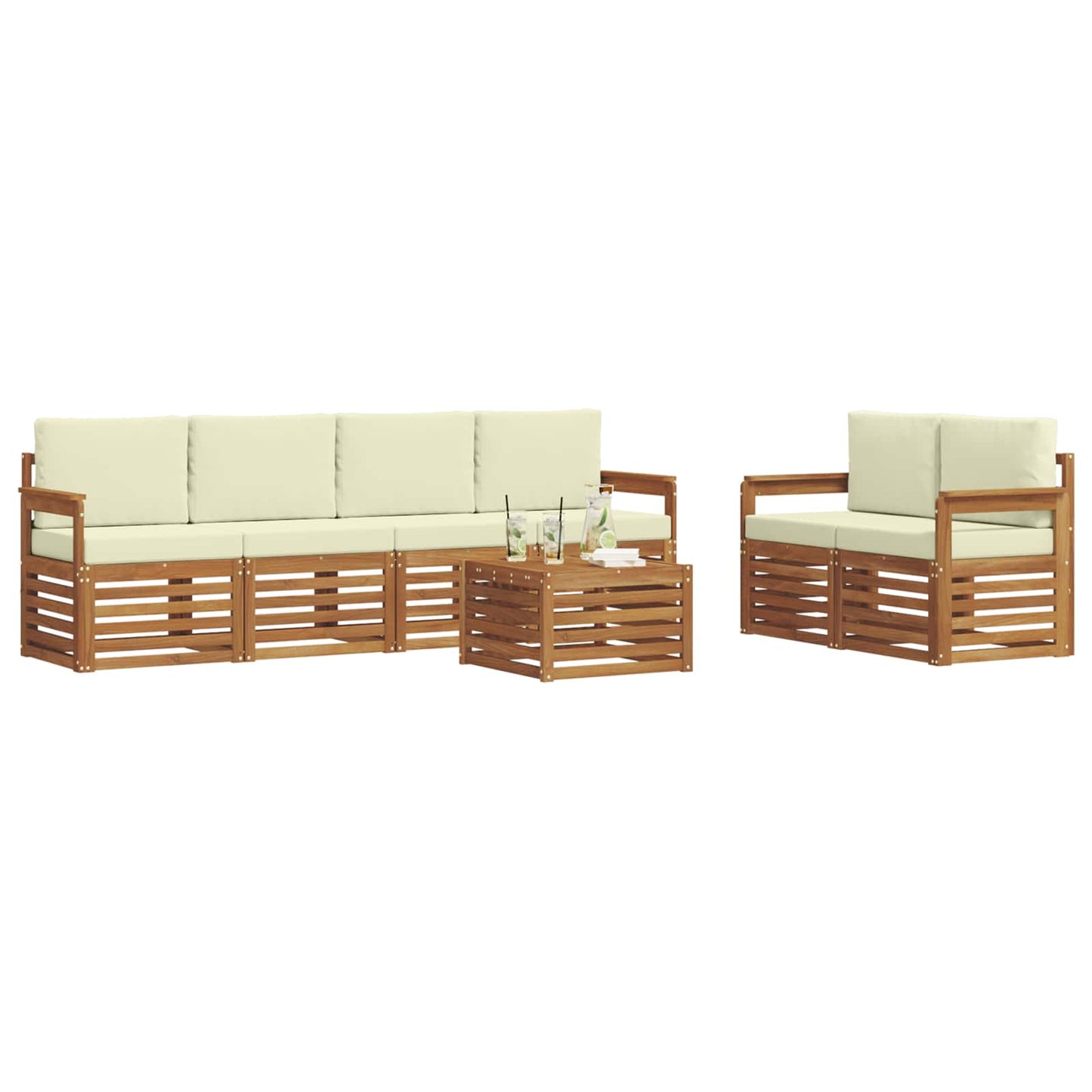 vidaXL Σειρά Καναπέ Εξωτερικού με μαξιλάρι 7 pcs Φυσικό και Κρέμα