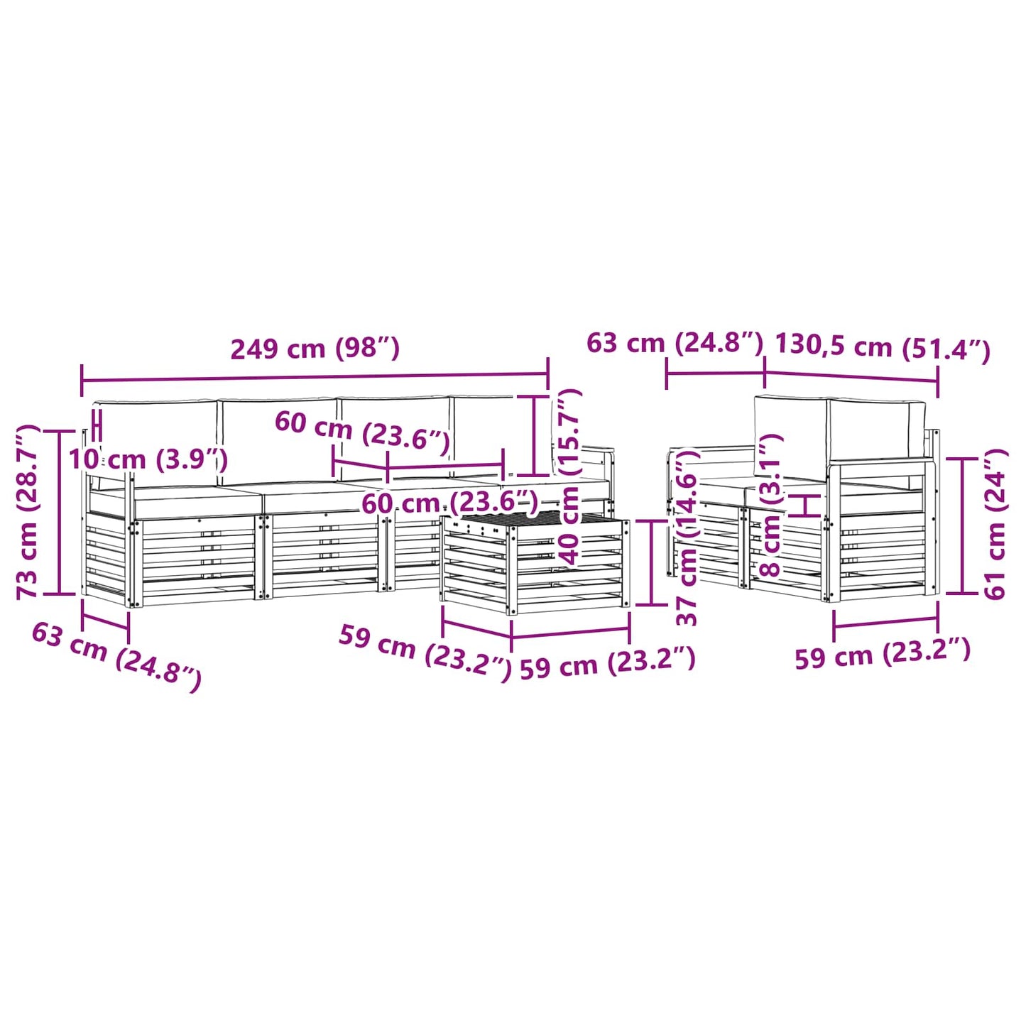 vidaXL Σειρά Καναπέ Εξωτερικού με μαξιλάρι 7 pcs Φυσικό και Κρέμα