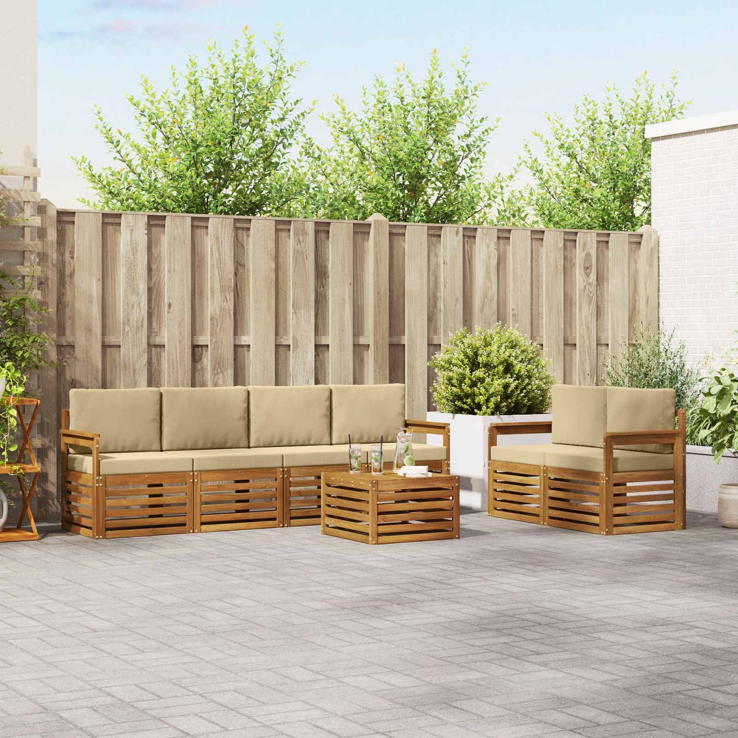 vidaXL Σειρά Καναπέ Εξωτερικού με μαξιλάρι 7 pcs Φυσικό και Μπεζ
