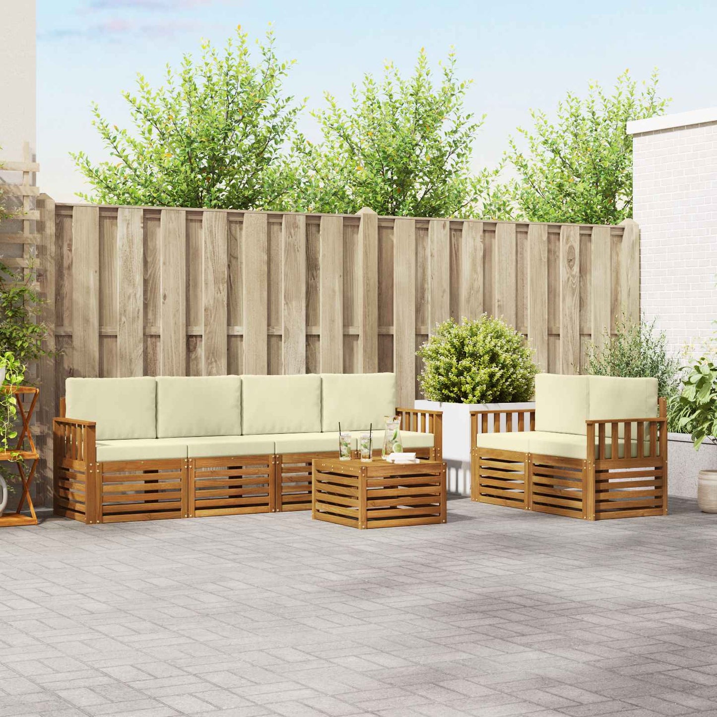 vidaXL Σειρά Καναπέ Εξωτερικού με μαξιλάρι 7 pcs Φυσικό και Κρέμα
