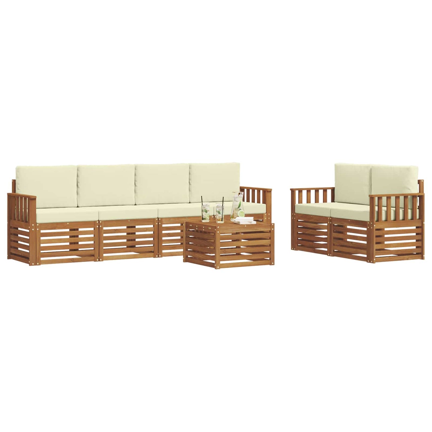 vidaXL Σειρά Καναπέ Εξωτερικού με μαξιλάρι 7 pcs Φυσικό και Κρέμα
