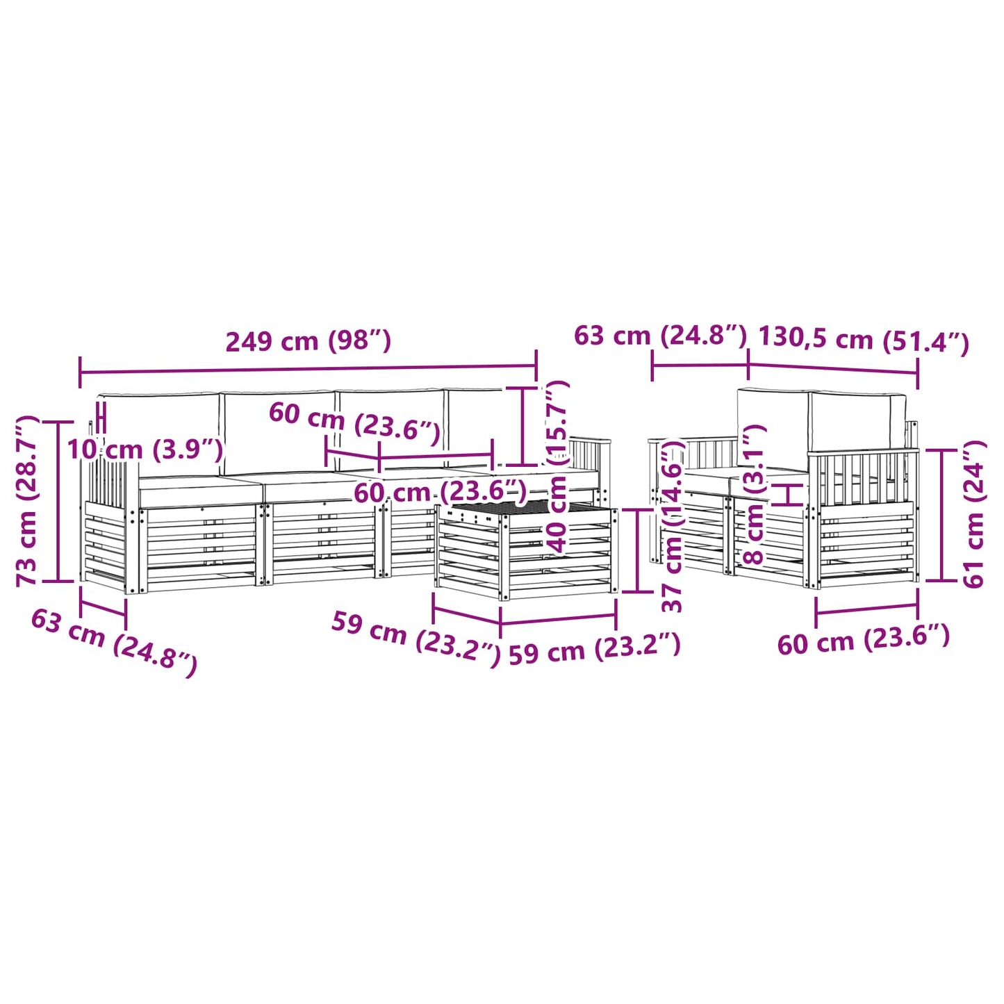 vidaXL Σειρά Καναπέ Εξωτερικού με μαξιλάρι 7 pcs Φυσικό και Κρέμα