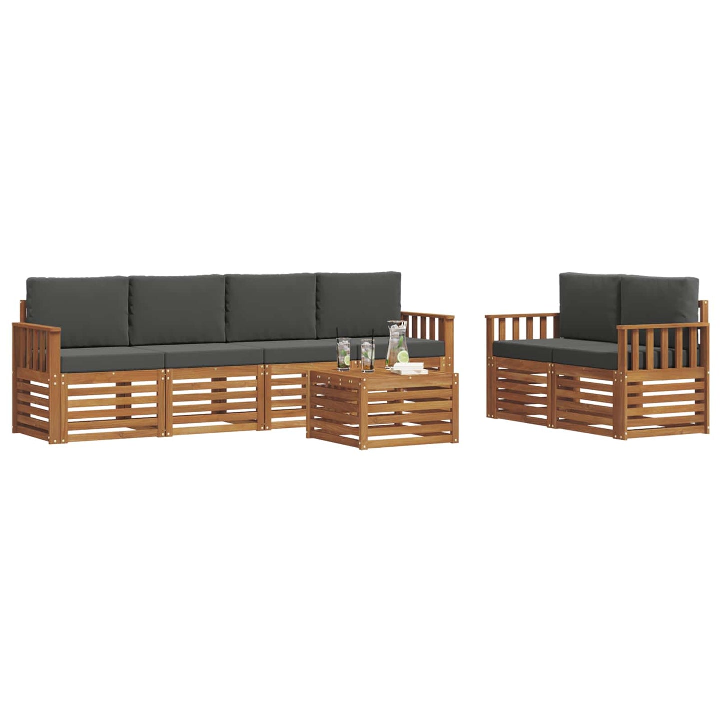 vidaXL Σειρά Καναπέ Εξωτερικού με μαξιλάρι 7 pcs Φυσικό και Ανθρακί