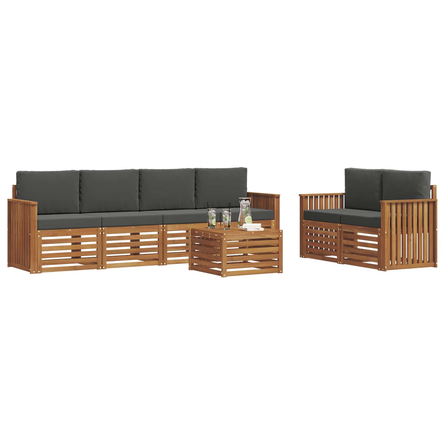 vidaXL Σειρά Καναπέ Εξωτερικού με μαξιλάρι 7 pcs Φυσικό και Ανθρακί