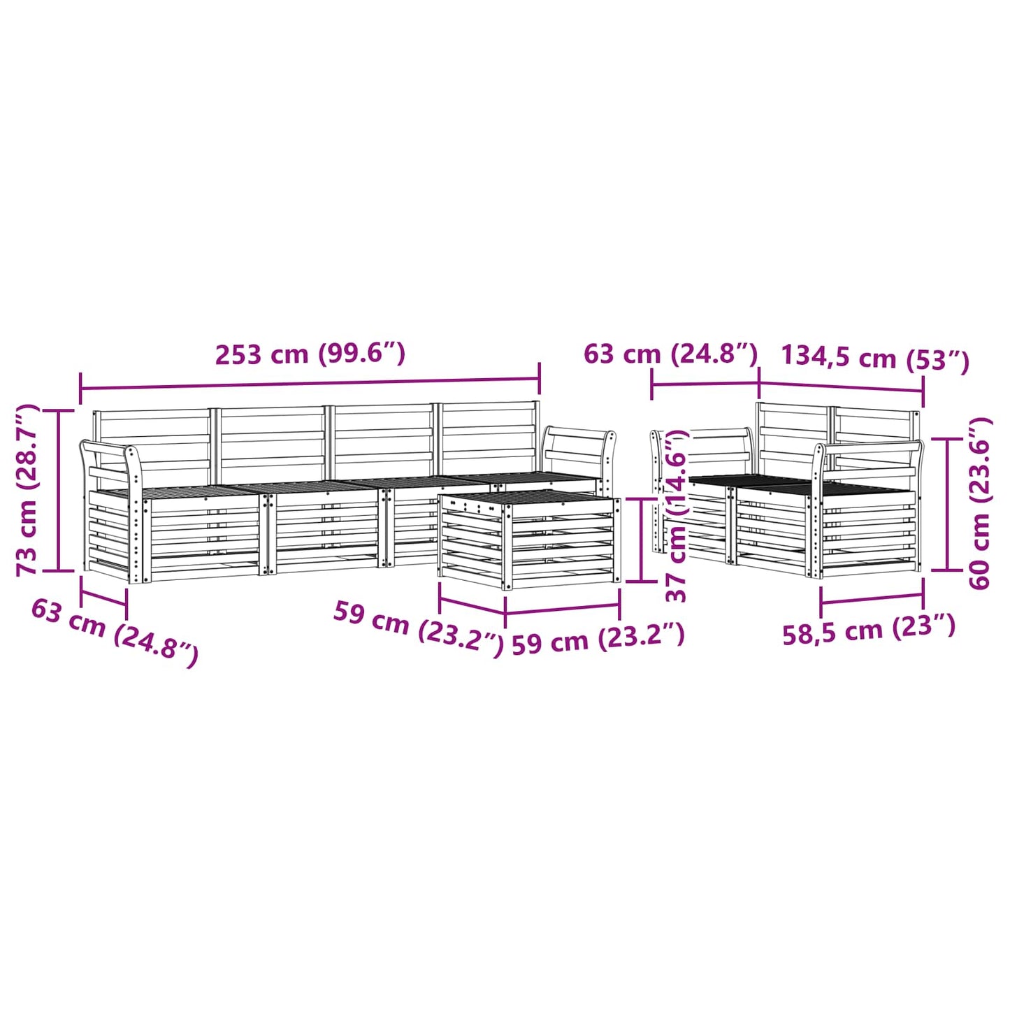 vidaXL Σειρά Καναπέ Εξωτερικού 7 pcs Φυσικό Στερεό Ξύλο Ακακίας