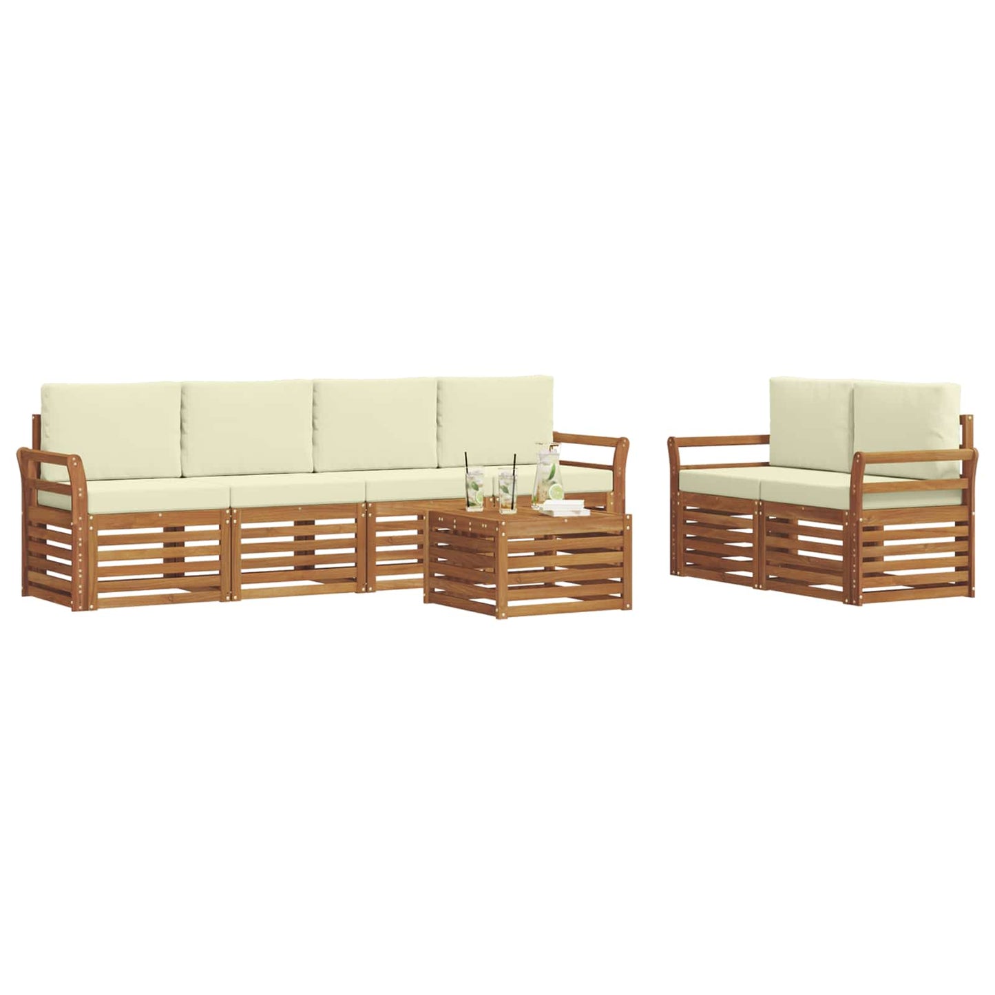 vidaXL Σειρά Καναπέ Εξωτερικού με μαξιλάρι 7 pcs Φυσικό και Κρέμα