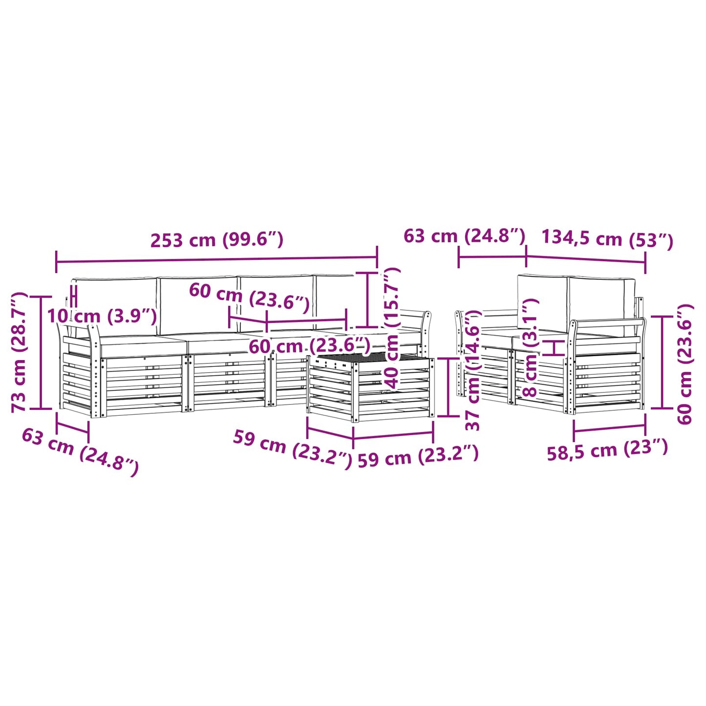 vidaXL Σειρά Καναπέ Εξωτερικού με μαξιλάρι 7 pcs Φυσικό και Κρέμα