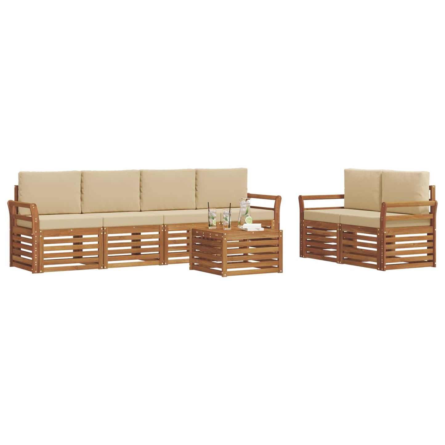 vidaXL Σειρά Καναπέ Εξωτερικού με μαξιλάρι 7 pcs Φυσικό και Μπεζ
