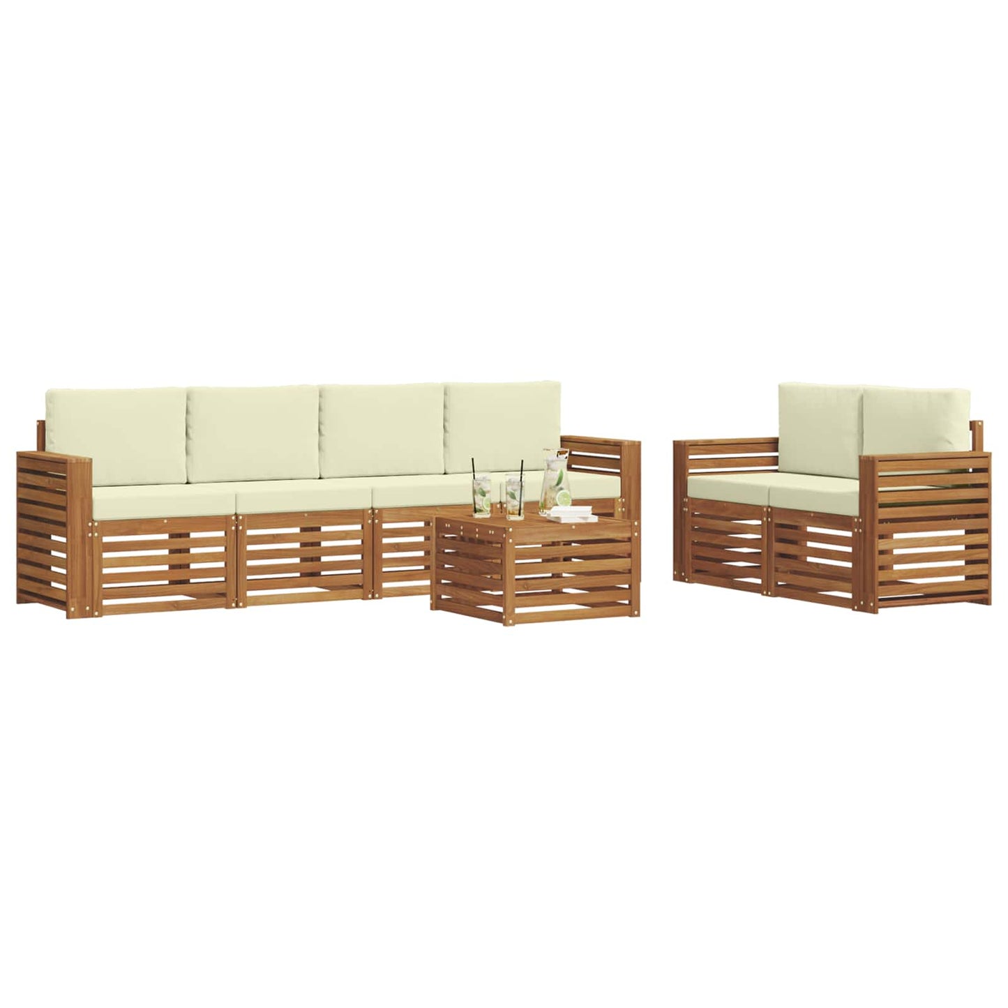 vidaXL Σειρά Καναπέ Εξωτερικού με μαξιλάρι 7 pcs Φυσικό και Κρέμα