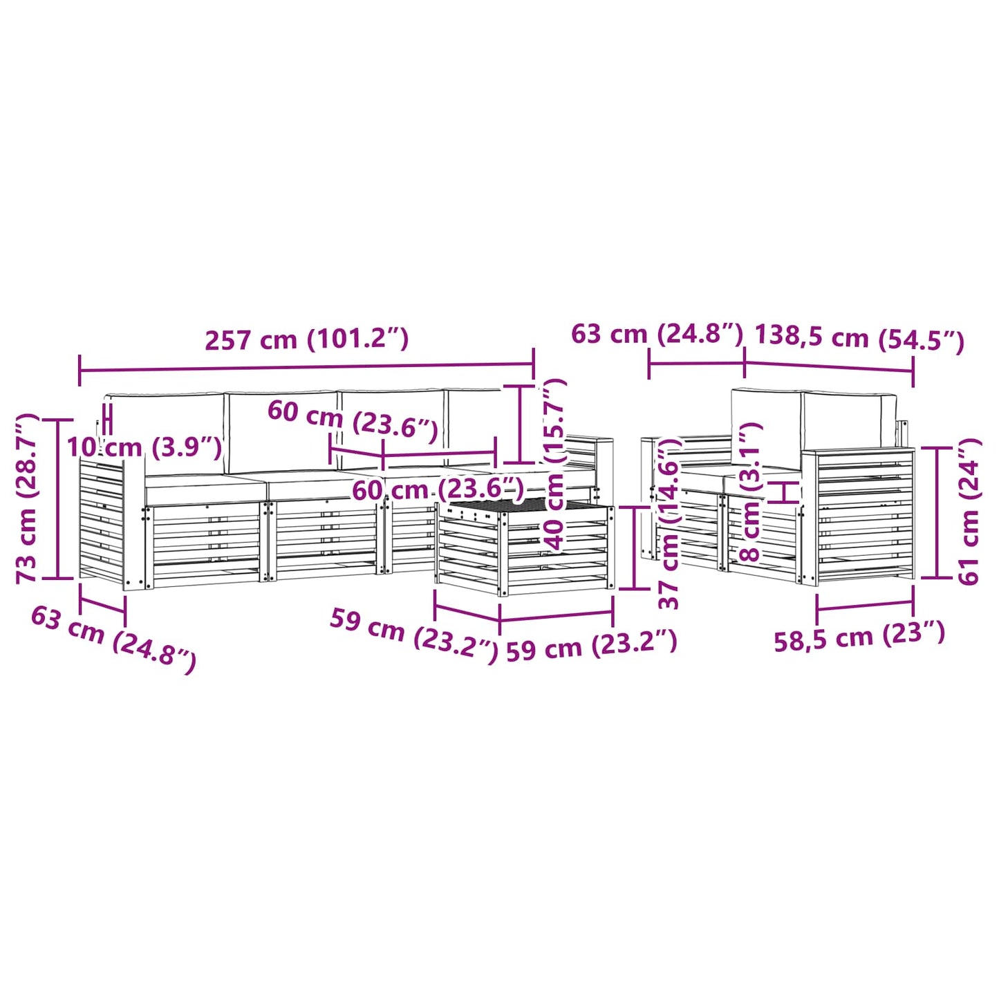vidaXL Σειρά Καναπέ Εξωτερικού με μαξιλάρι 7 pcs Φυσικό και Κρέμα