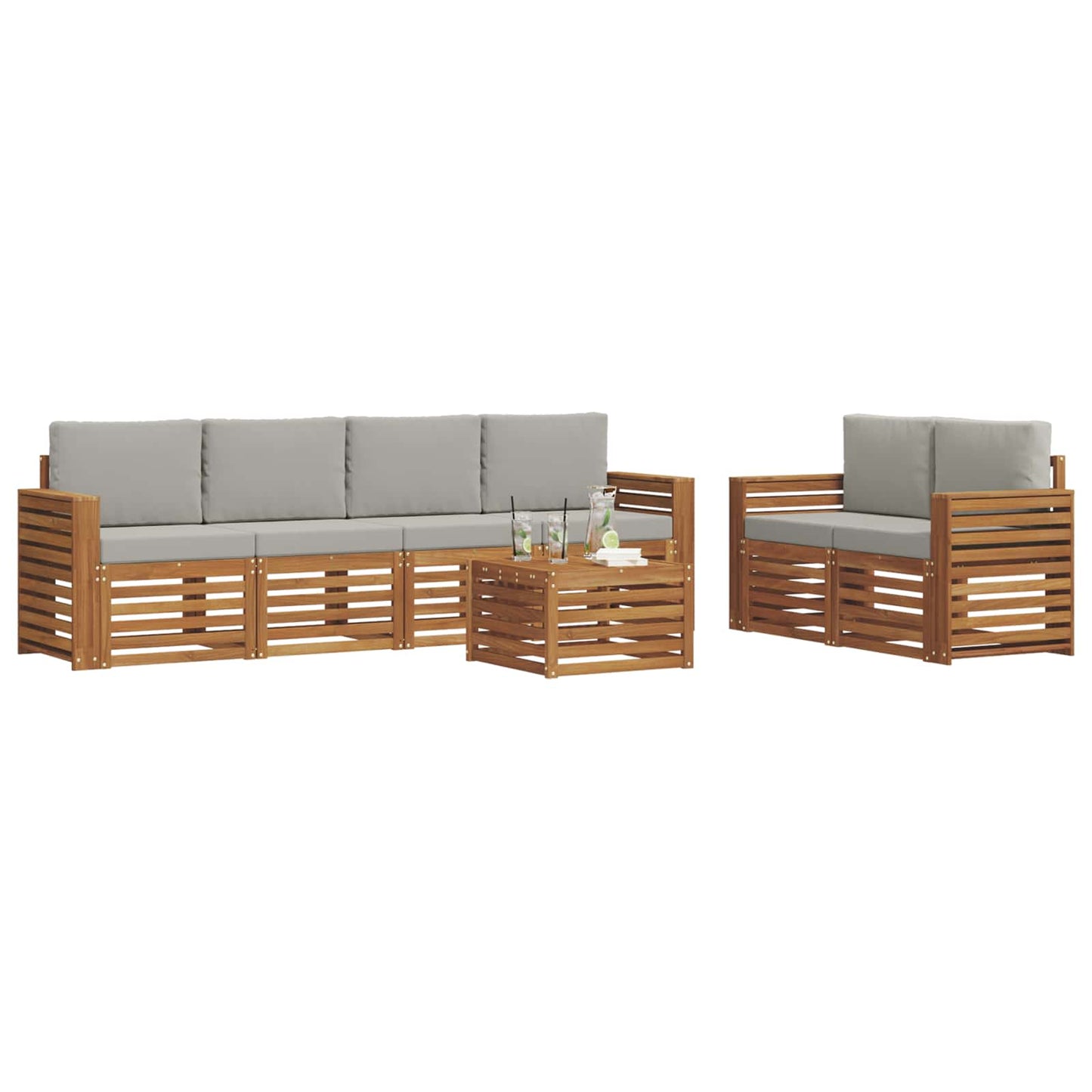 vidaXL Σειρά Καναπέ Εξωτερικού 7 pcs Φυσικό και Ανοιχτό Γκρι