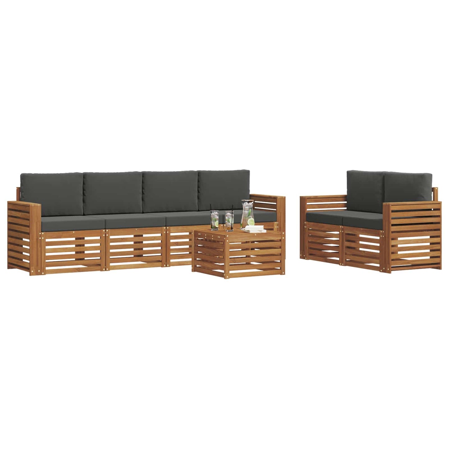 vidaXL Σειρά Καναπέ Εξωτερικού με μαξιλάρι 7 pcs Φυσικό και Ανθρακί