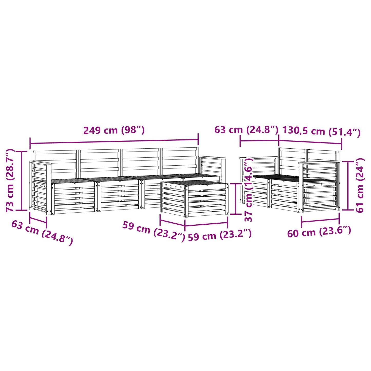 vidaXL Σετ Καναπέ 7 pcs Φυσικό Στερεό Ξύλο Ακακίας