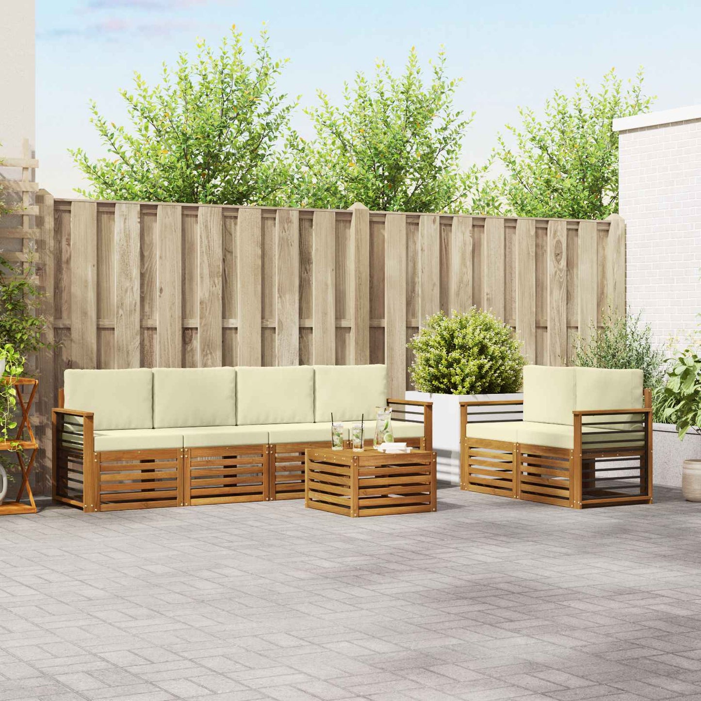 vidaXL Σειρά Καναπέ Εξωτερικού με μαξιλάρι 7 pcs Φυσικό και Κρέμα