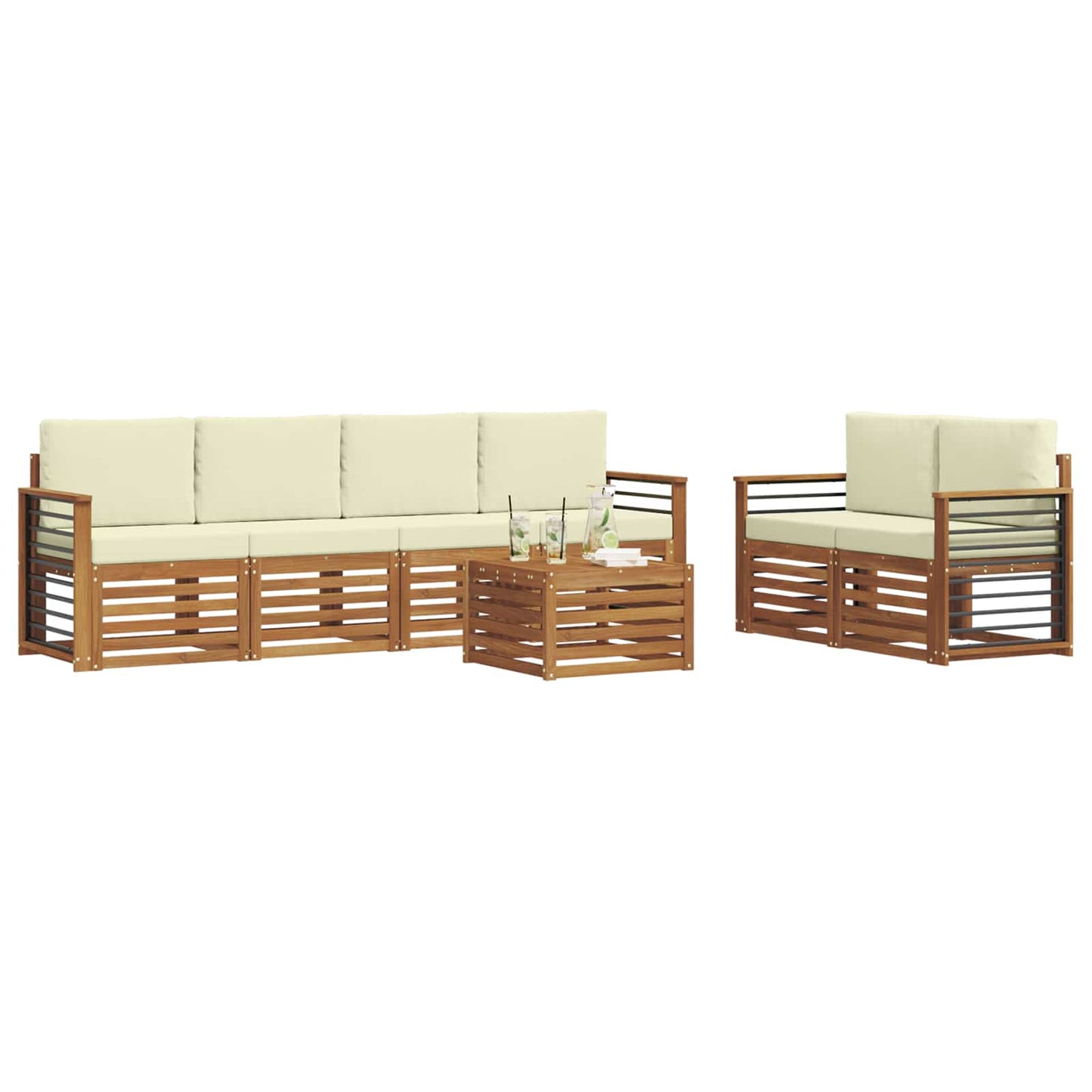 vidaXL Σειρά Καναπέ Εξωτερικού με μαξιλάρι 7 pcs Φυσικό και Κρέμα