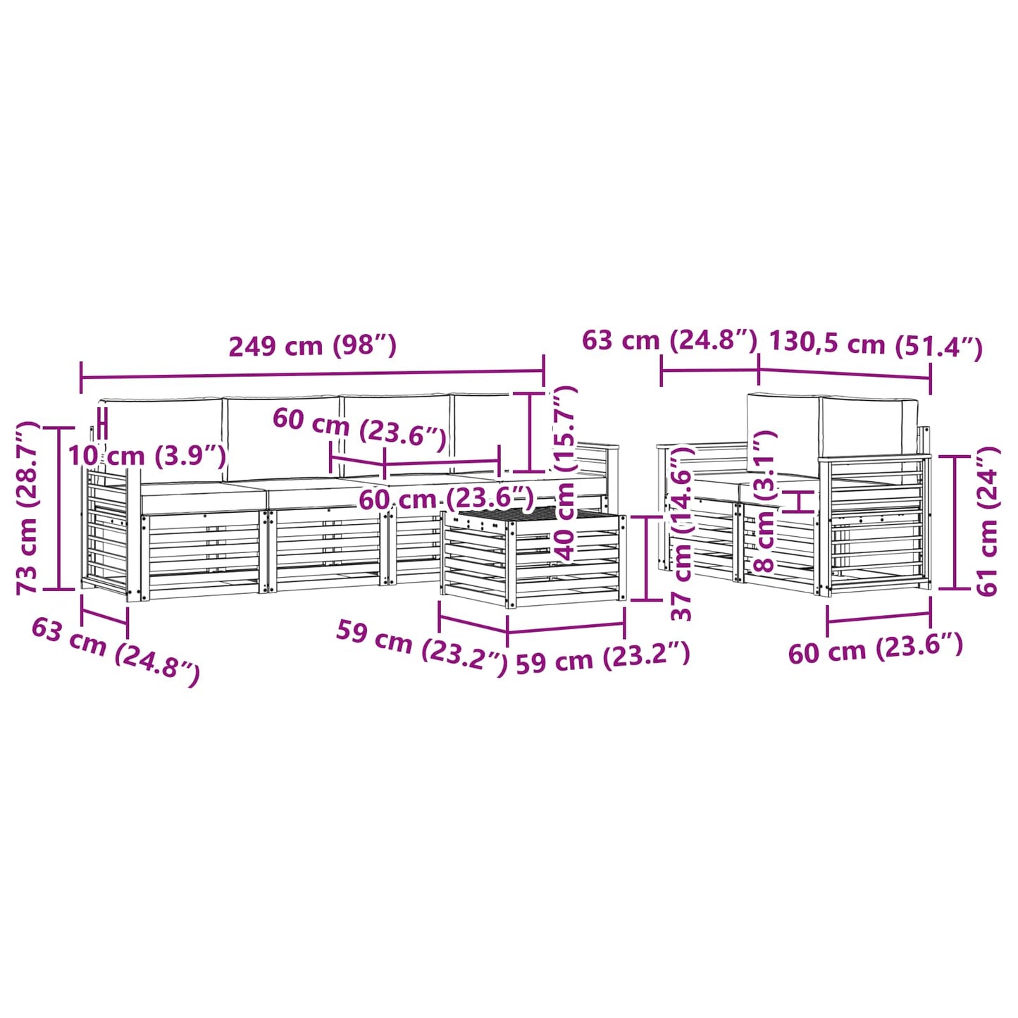 vidaXL Σειρά Καναπέ Εξωτερικού με μαξιλάρι 7 pcs Φυσικό και Κρέμα