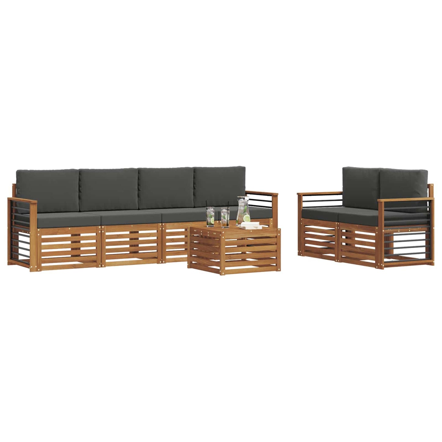 vidaXL Σειρά Καναπέ Εξωτερικού με μαξιλάρι 7 pcs Φυσικό και Ανθρακί