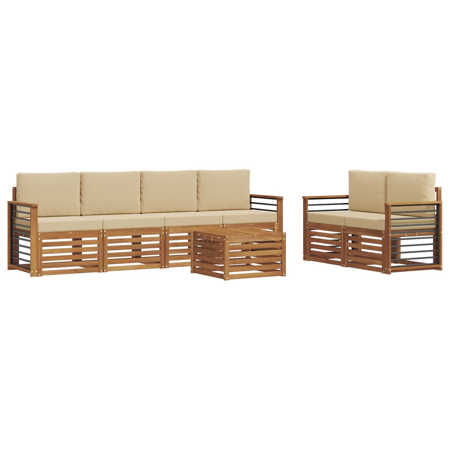 vidaXL Σειρά Καναπέ Εξωτερικού με μαξιλάρι 7 pcs Φυσικό και Μπεζ