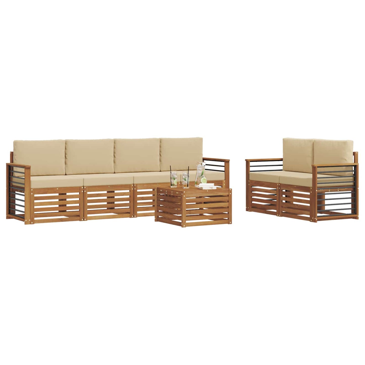 vidaXL Σειρά Καναπέ Εξωτερικού με μαξιλάρι 7 pcs Φυσικό και Μπεζ