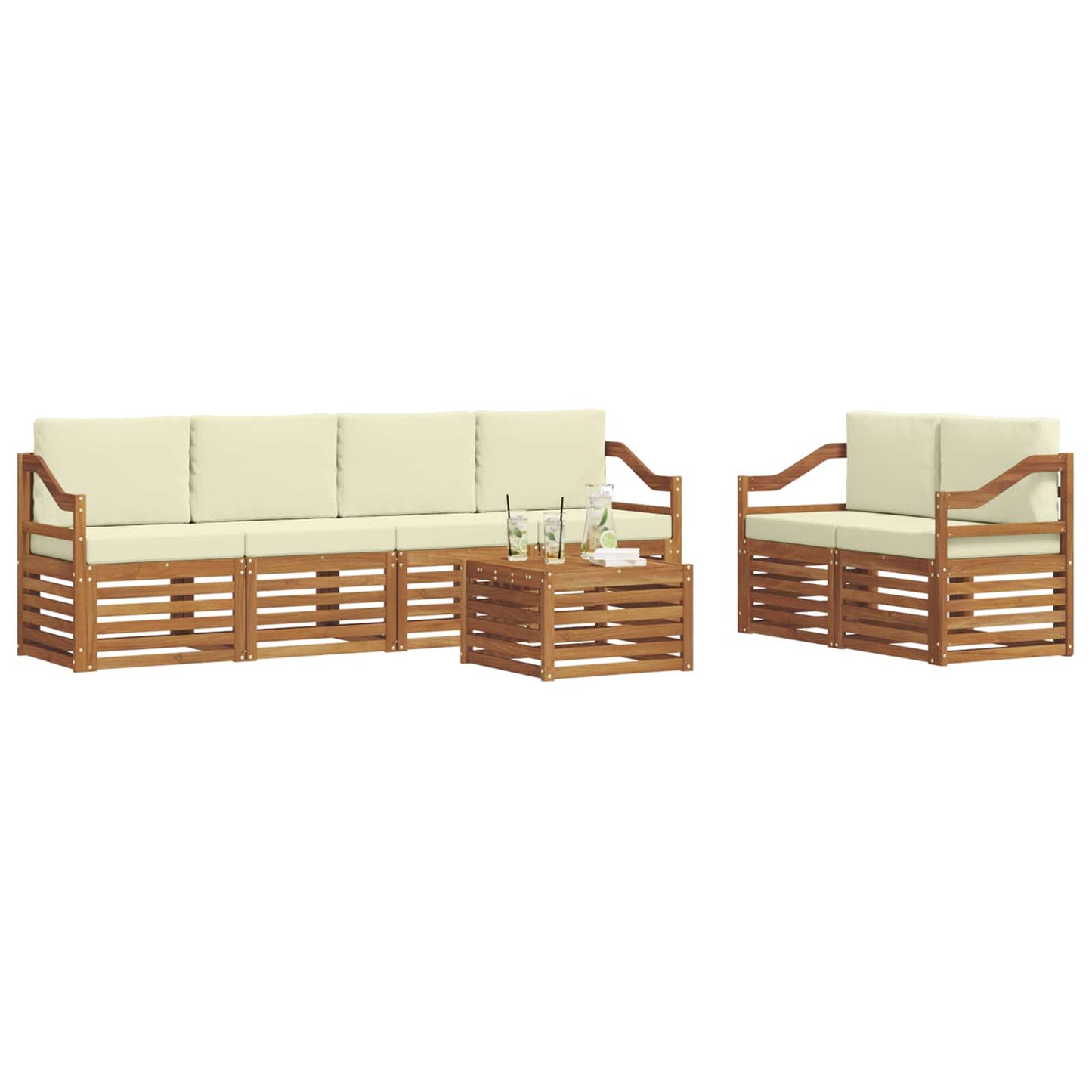vidaXL Σειρά Καναπέ Εξωτερικού με μαξιλάρι 7 pcs Φυσικό και Κρέμα
