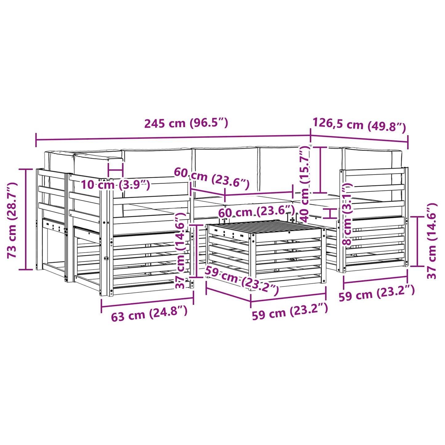 vidaXL Σειρά Καναπέ Εξωτερικού με μαξιλάρι 7 pcs Φυσικό και Κρέμα