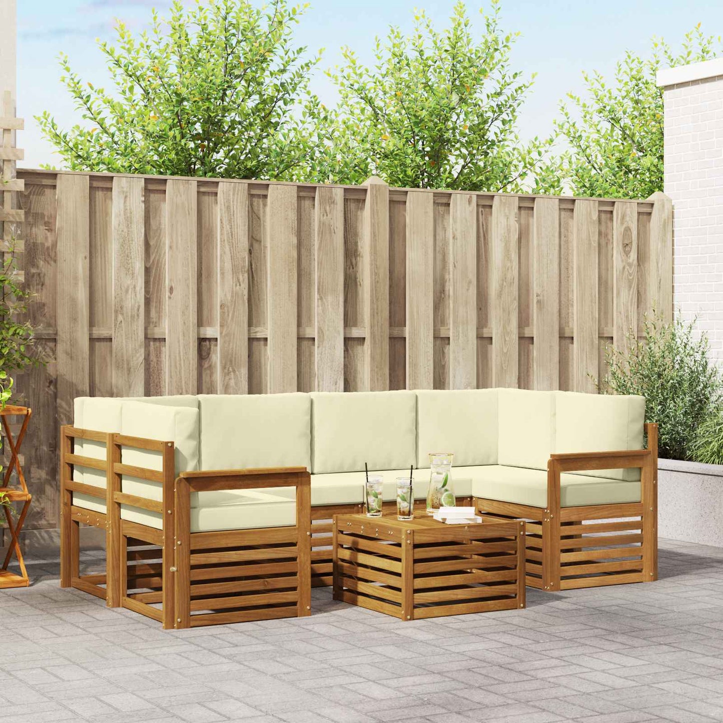vidaXL Σειρά Καναπέ Εξωτερικού με μαξιλάρι 7 pcs Φυσικό και Κρέμα