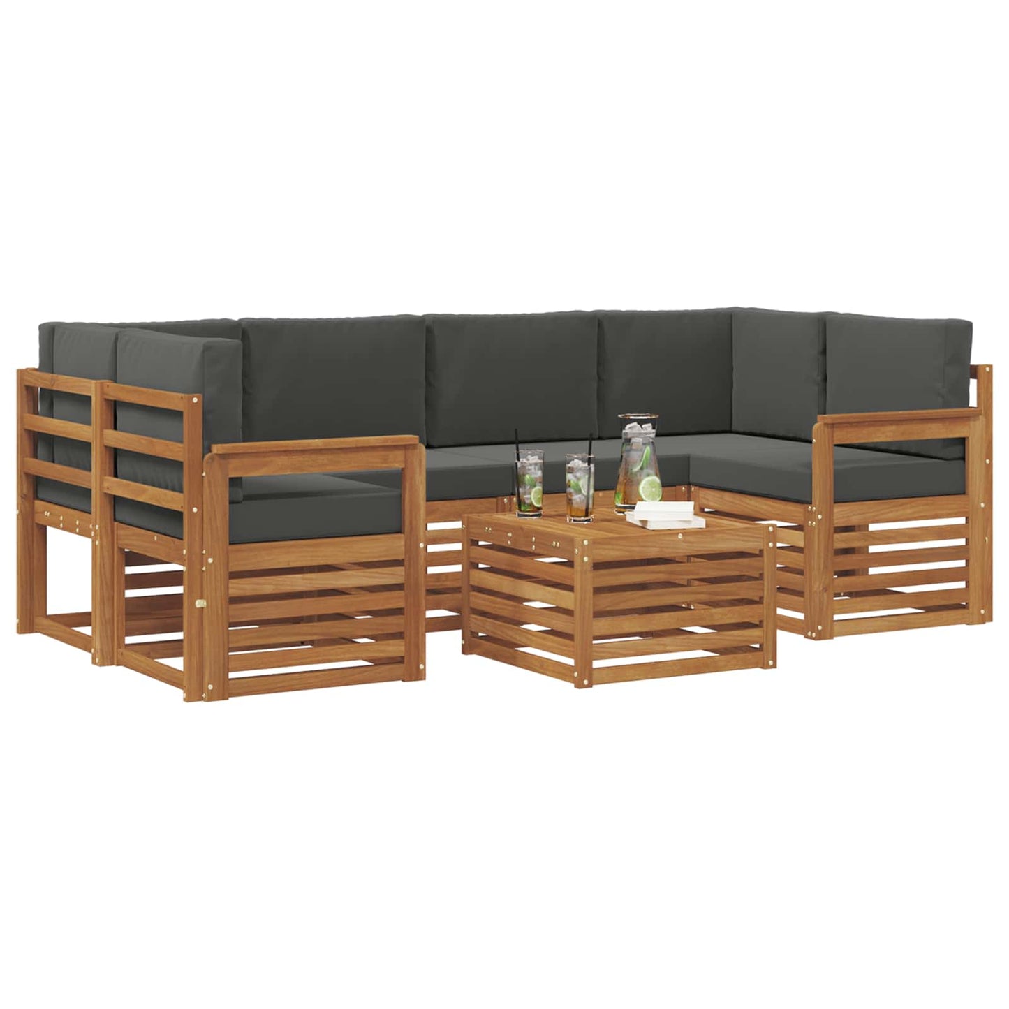 vidaXL Σειρά Καναπέ Εξωτερικού με μαξιλάρι 7 pcs Φυσικό και Ανθρακί