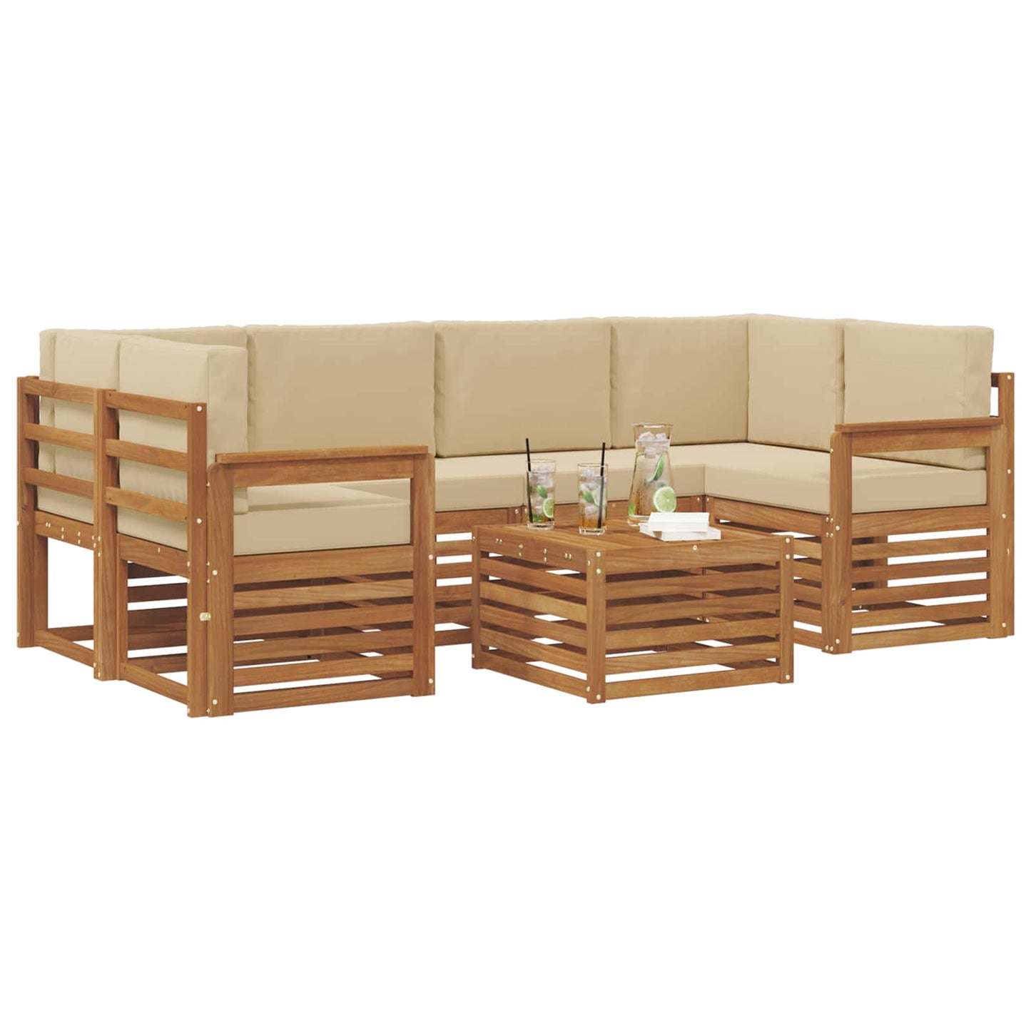 vidaXL Σειρά Καναπέ Εξωτερικού με μαξιλάρι 7 pcs Φυσικό και Μπεζ