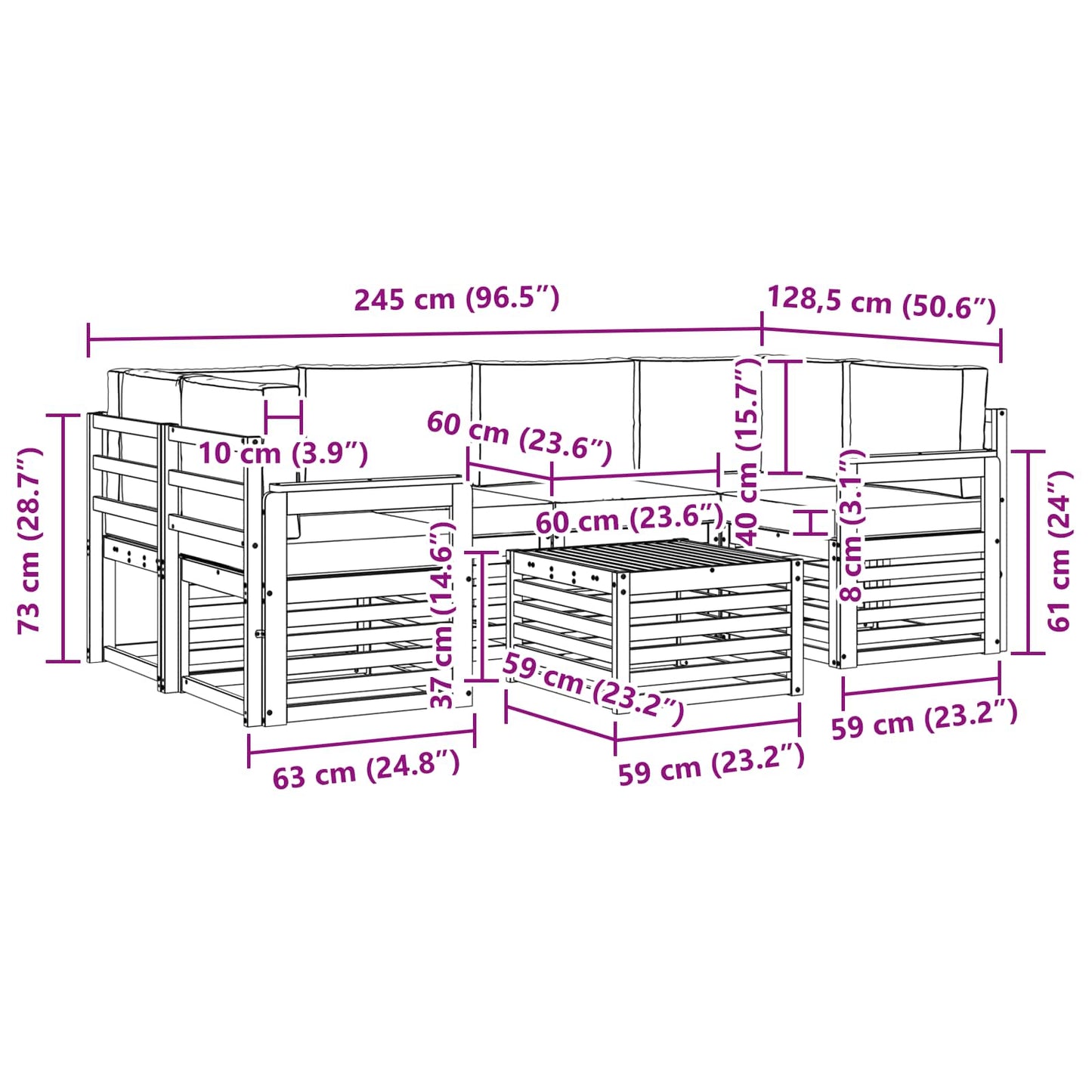 vidaXL Σειρά Καναπέ Εξωτερικού με μαξιλάρι 7 pcs Φυσικό και Μπεζ
