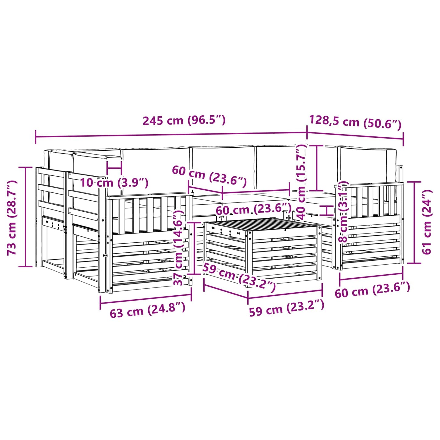 vidaXL Σειρά Καναπέ Εξωτερικού με μαξιλάρι 7 pcs Φυσικό και Κρέμα