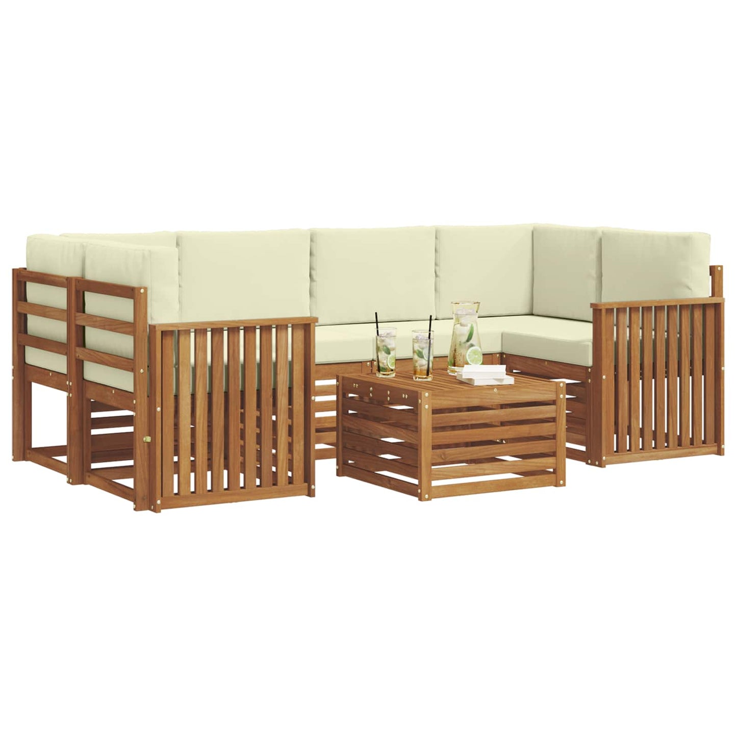 vidaXL Σειρά Καναπέ Εξωτερικού με μαξιλάρι 7 pcs Φυσικό και Κρέμα