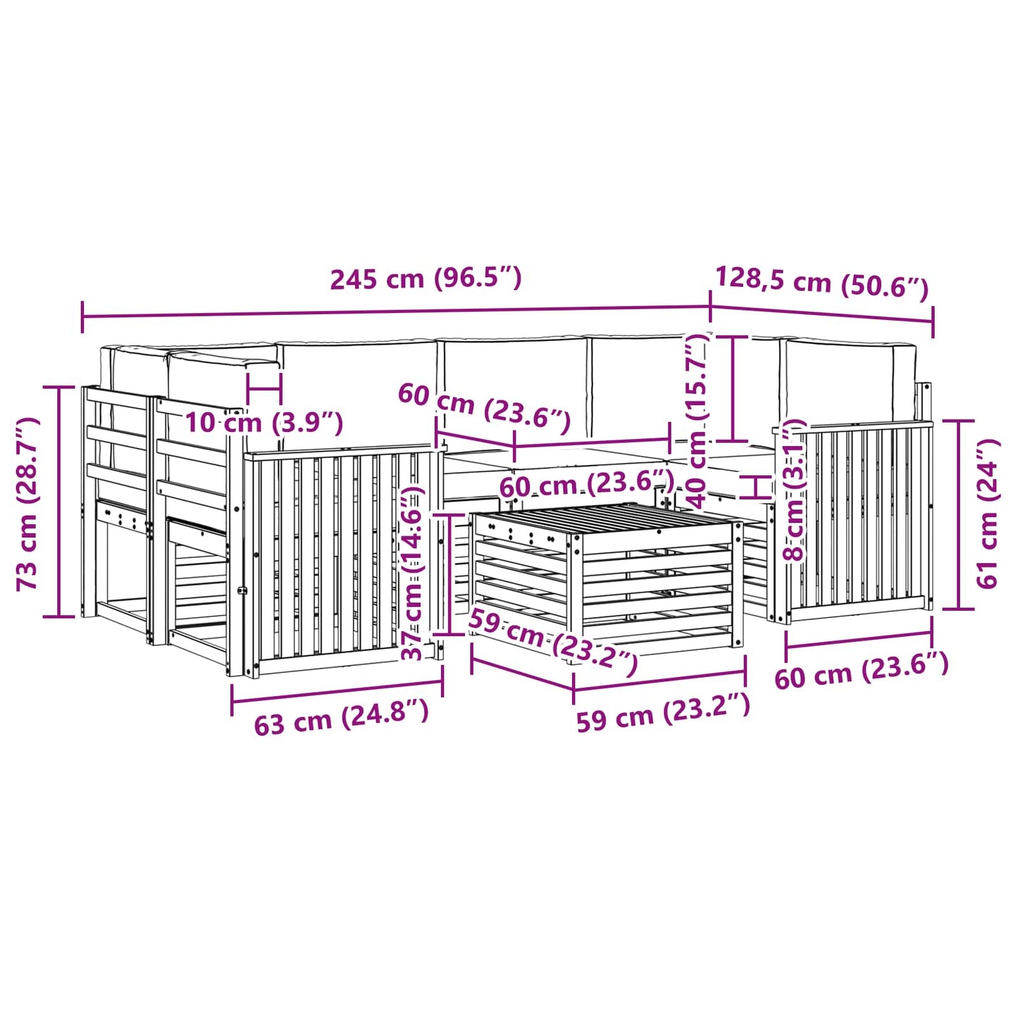 vidaXL Σειρά Καναπέ Εξωτερικού με μαξιλάρι 7 pcs Φυσικό και Κρέμα