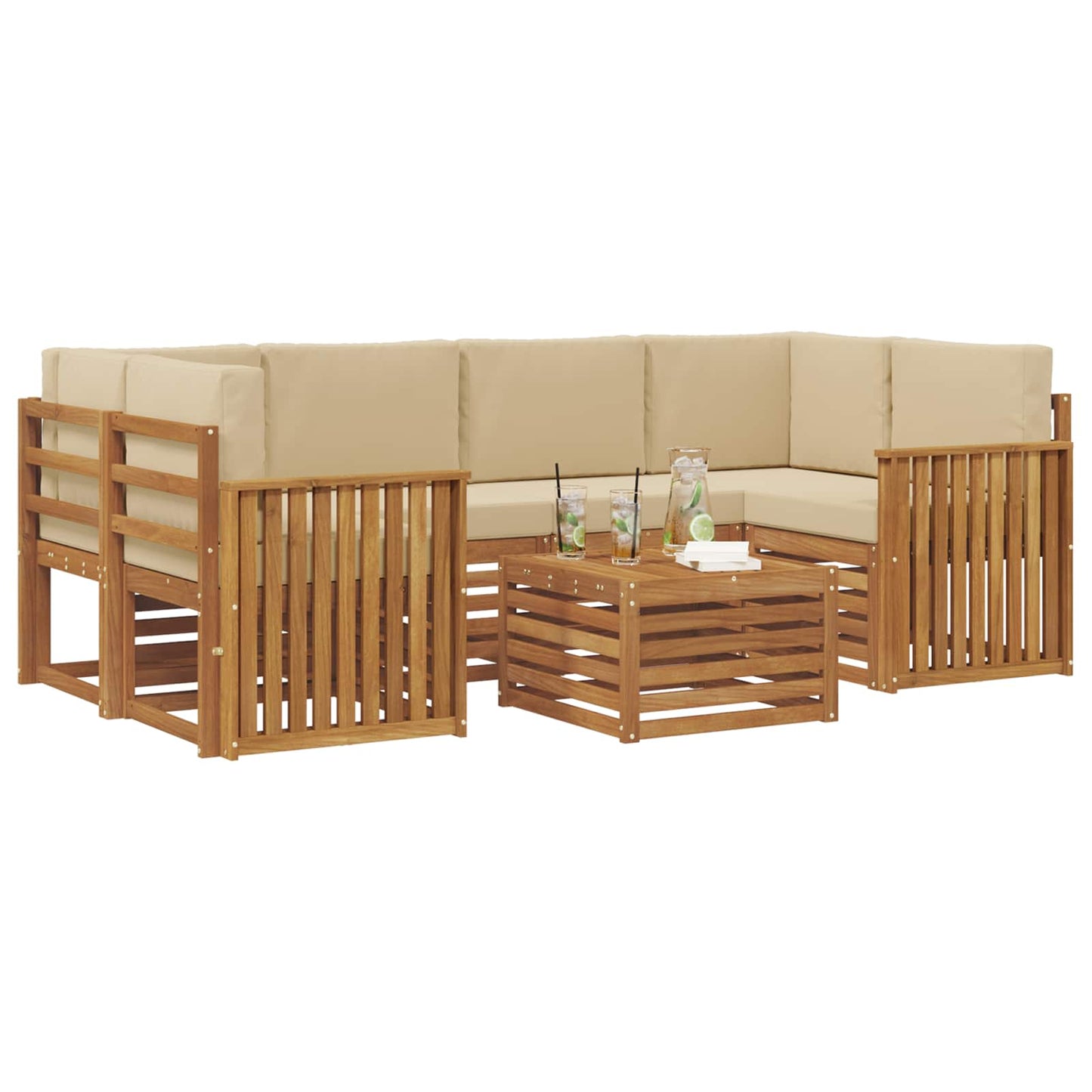 vidaXL Σειρά Καναπέ Εξωτερικού με μαξιλάρι 7 pcs Φυσικό και Μπεζ