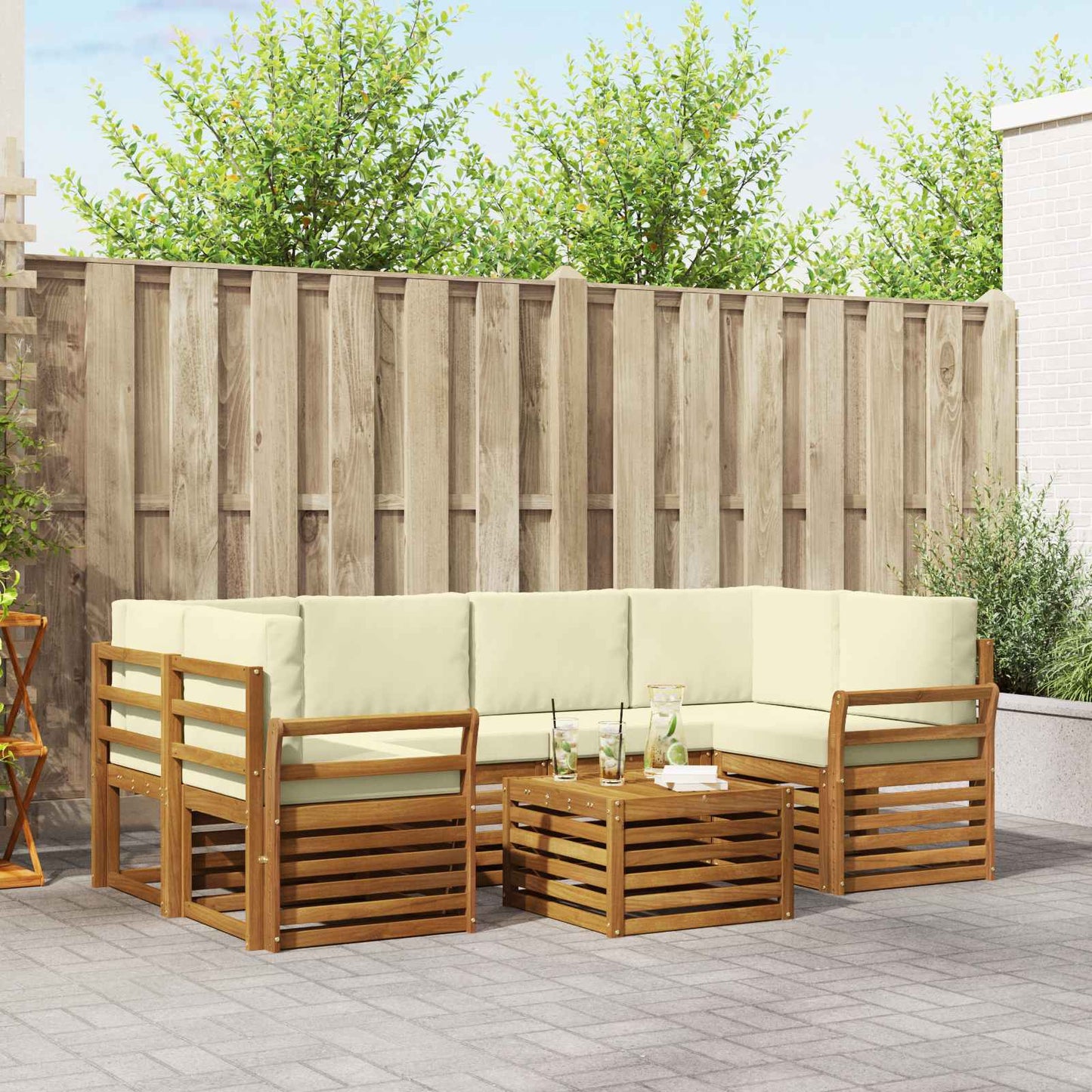 vidaXL Σειρά Καναπέ Εξωτερικού με μαξιλάρι 7 pcs Φυσικό και Κρέμα