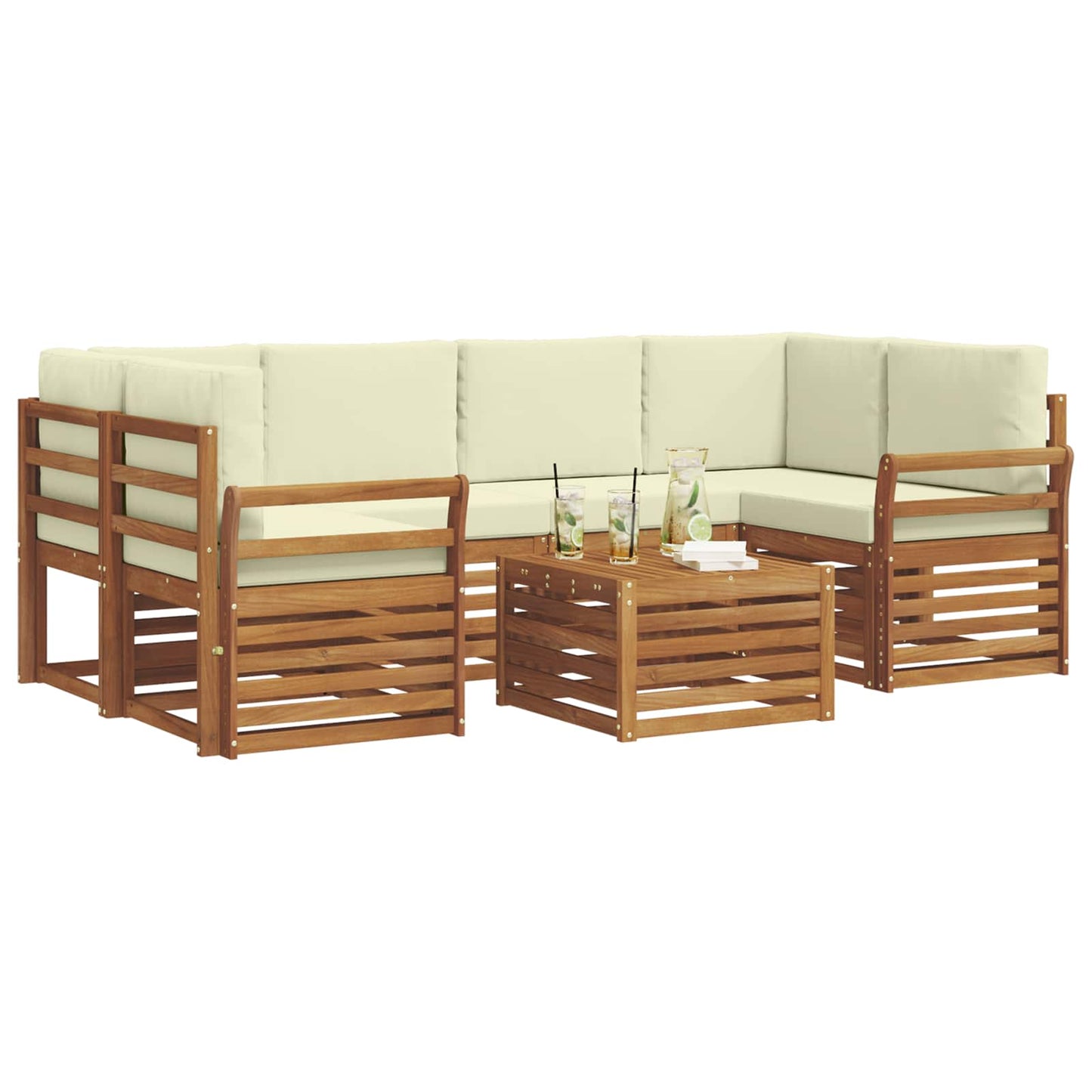 vidaXL Σειρά Καναπέ Εξωτερικού με μαξιλάρι 7 pcs Φυσικό και Κρέμα