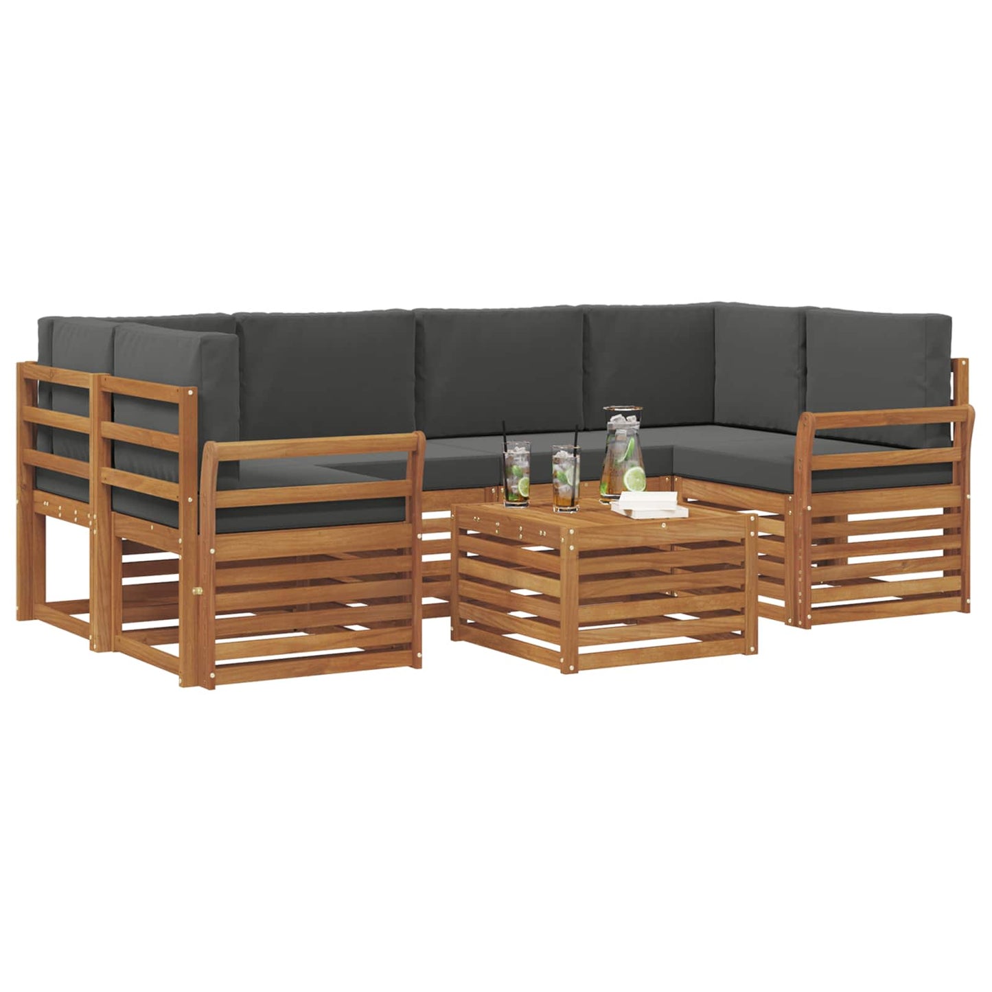 vidaXL Σειρά Καναπέ Εξωτερικού με μαξιλάρι 7 pcs Φυσικό και Ανθρακί
