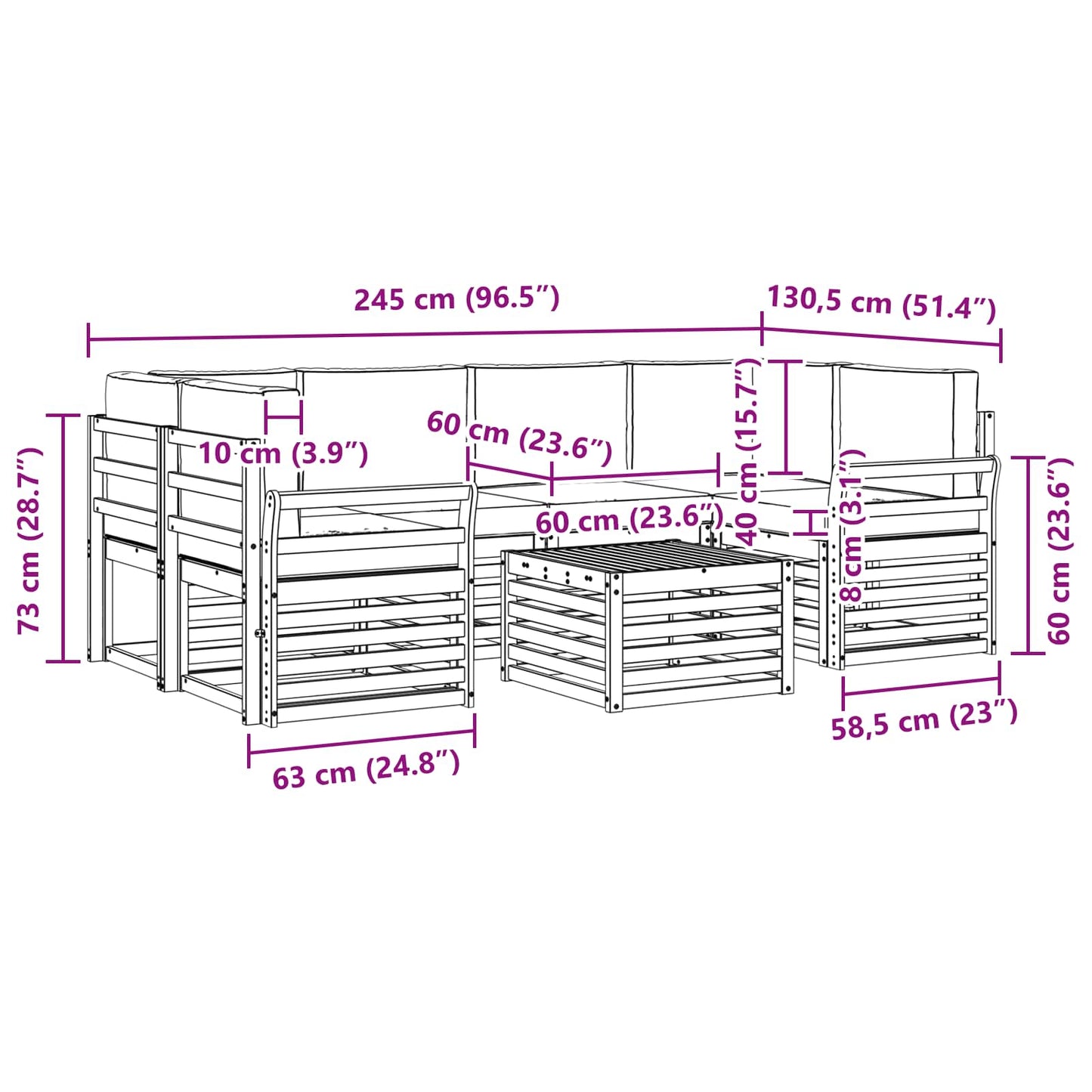 vidaXL Σειρά Καναπέ Εξωτερικού με μαξιλάρι 7 pcs Φυσικό και Ανθρακί