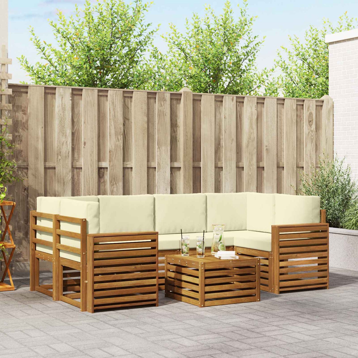 vidaXL Σειρά Καναπέ Εξωτερικού με μαξιλάρι 7 pcs Φυσικό και Κρέμα