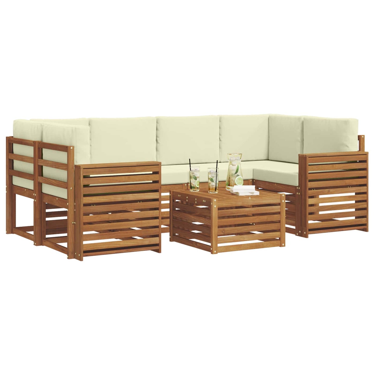 vidaXL Σειρά Καναπέ Εξωτερικού με μαξιλάρι 7 pcs Φυσικό και Κρέμα