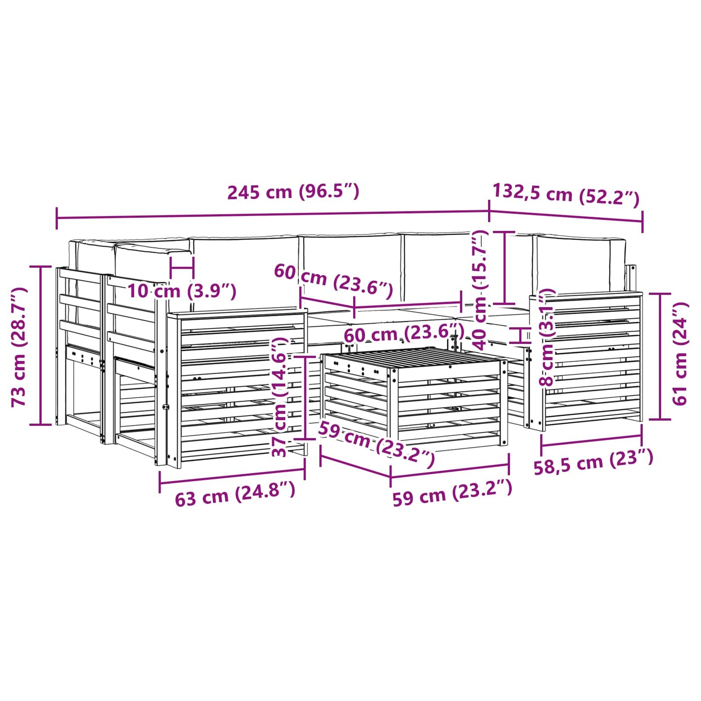 vidaXL Σειρά Καναπέ Εξωτερικού με μαξιλάρι 7 pcs Φυσικό και Κρέμα