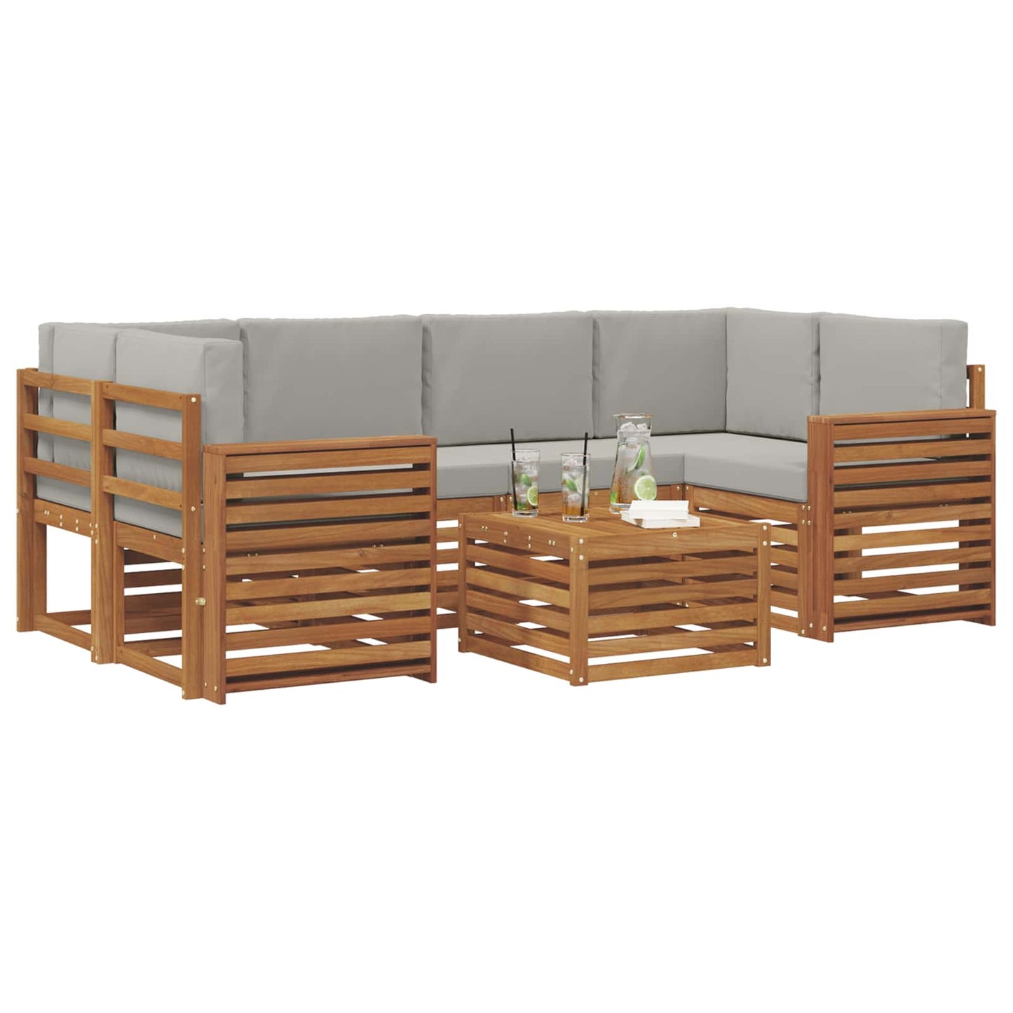 vidaXL Σειρά Καναπέ Εξωτερικού 7 pcs Φυσικό και Ανοιχτό Γκρι
